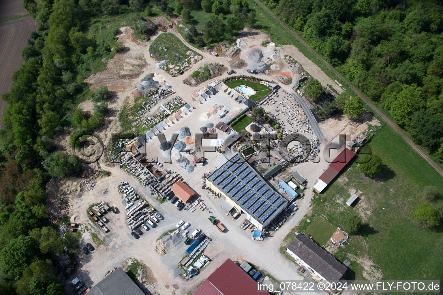 Palatinum landscape and garden design in Hagenbach in the state Rhineland-Palatinate, Germany viewn from the air