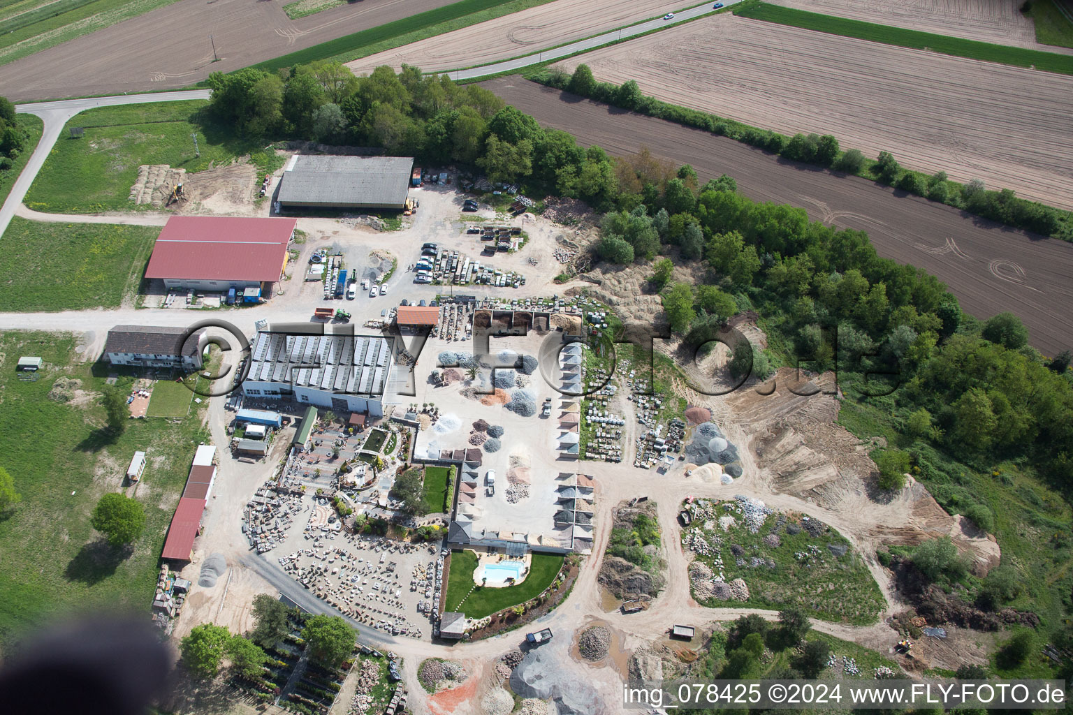 Palatinum landscape and garden design in Hagenbach in the state Rhineland-Palatinate, Germany from the drone perspective