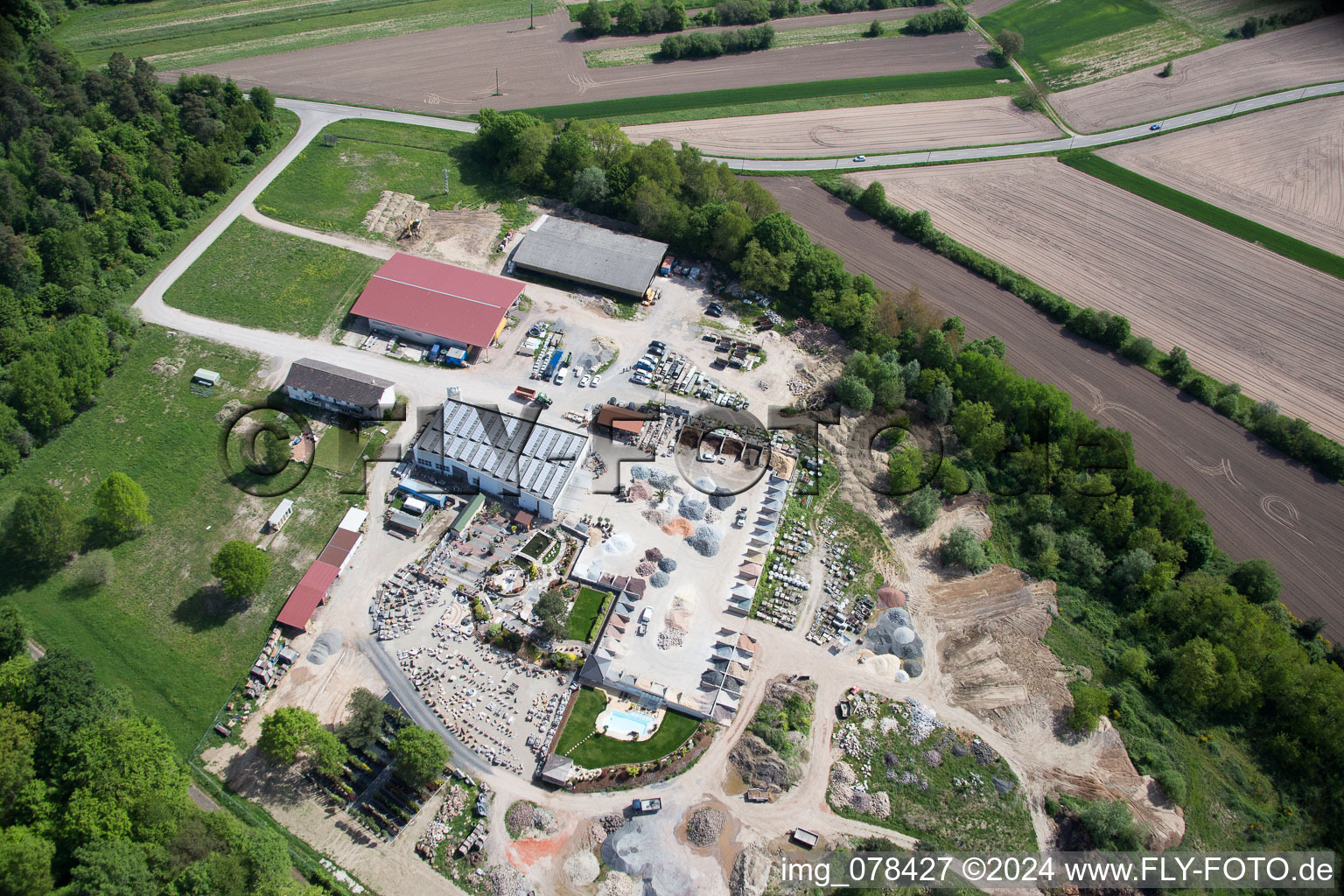 Palatinum landscape and garden design in Hagenbach in the state Rhineland-Palatinate, Germany seen from a drone