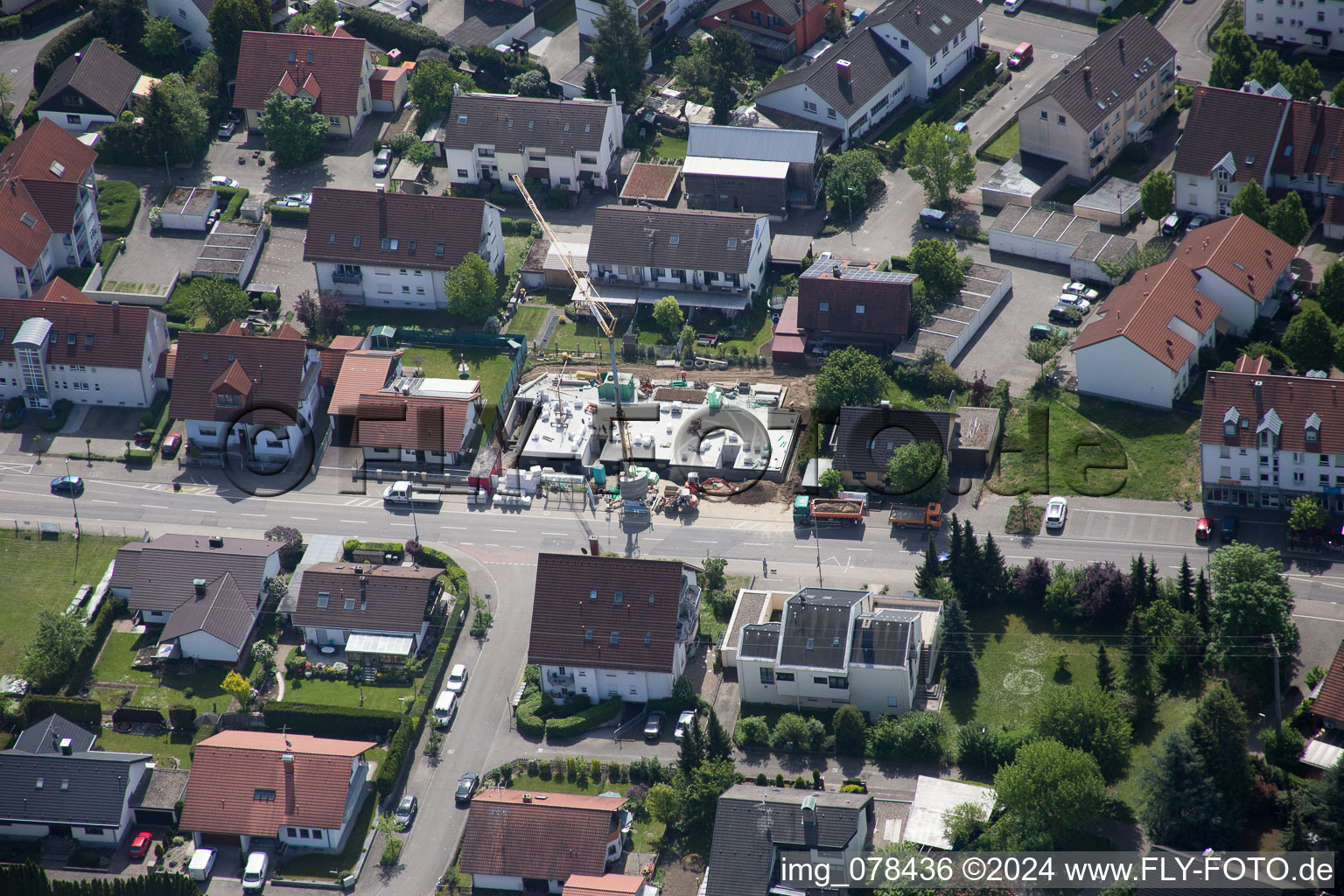 Aerial view of Hagenbach in the state Rhineland-Palatinate, Germany