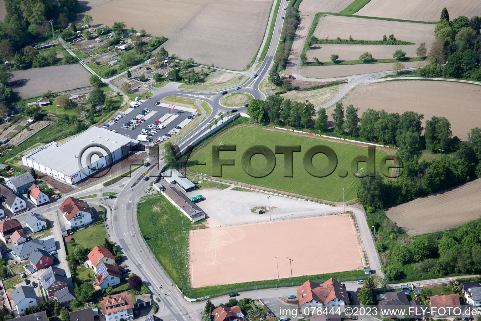 Hagenbach in the state Rhineland-Palatinate, Germany viewn from the air