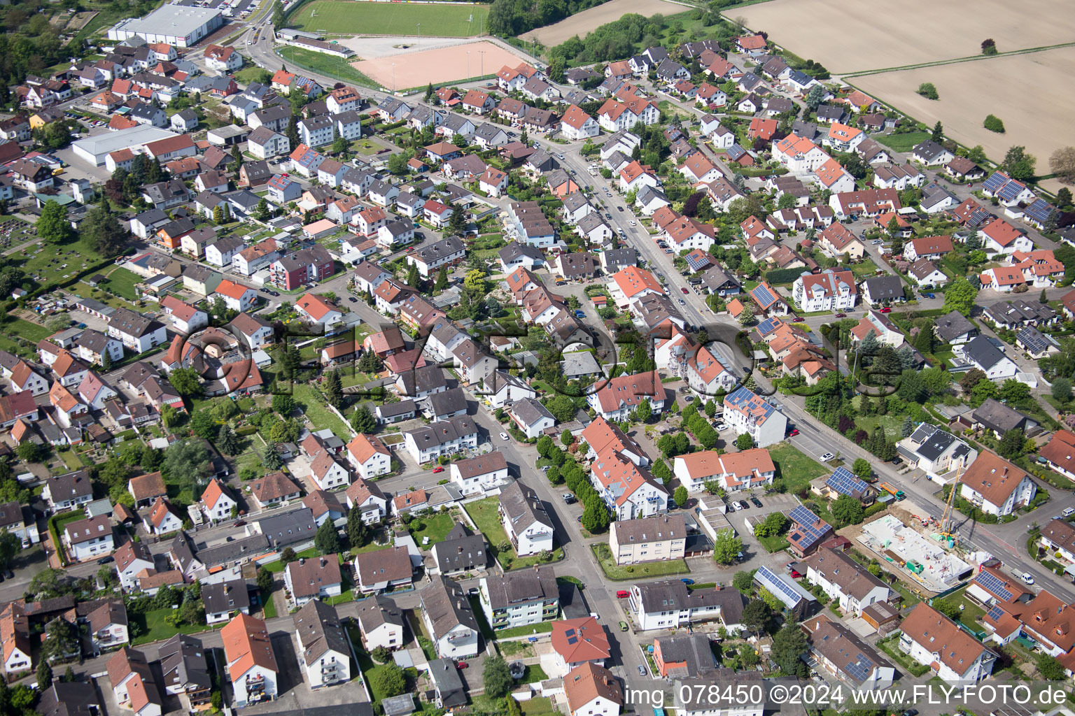 Hagenbach in the state Rhineland-Palatinate, Germany seen from a drone