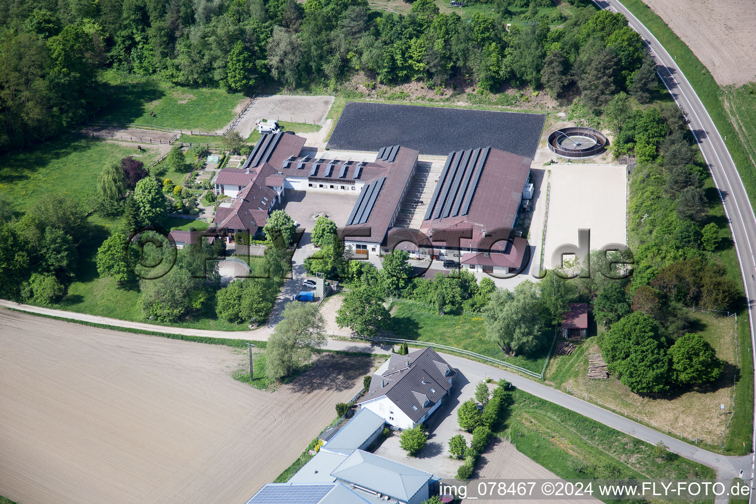 Aerial view of Hagenbach in the state Rhineland-Palatinate, Germany