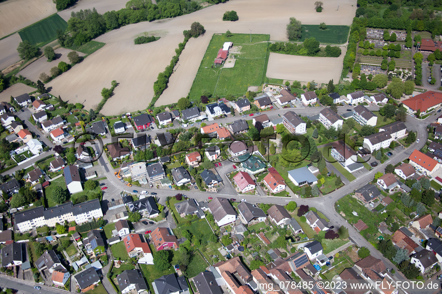 Hagenbach in the state Rhineland-Palatinate, Germany seen from a drone