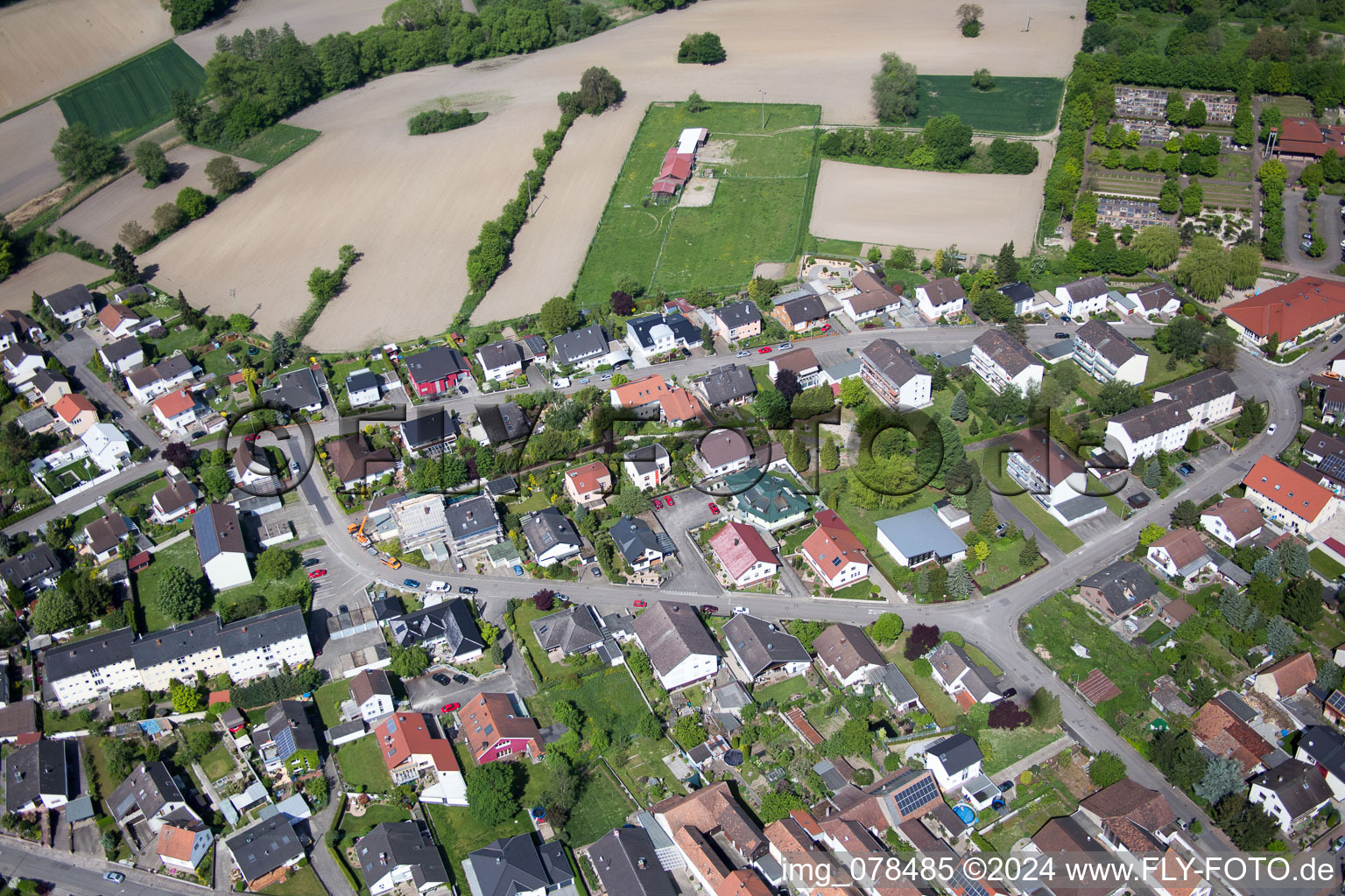 Hagenbach in the state Rhineland-Palatinate, Germany seen from a drone