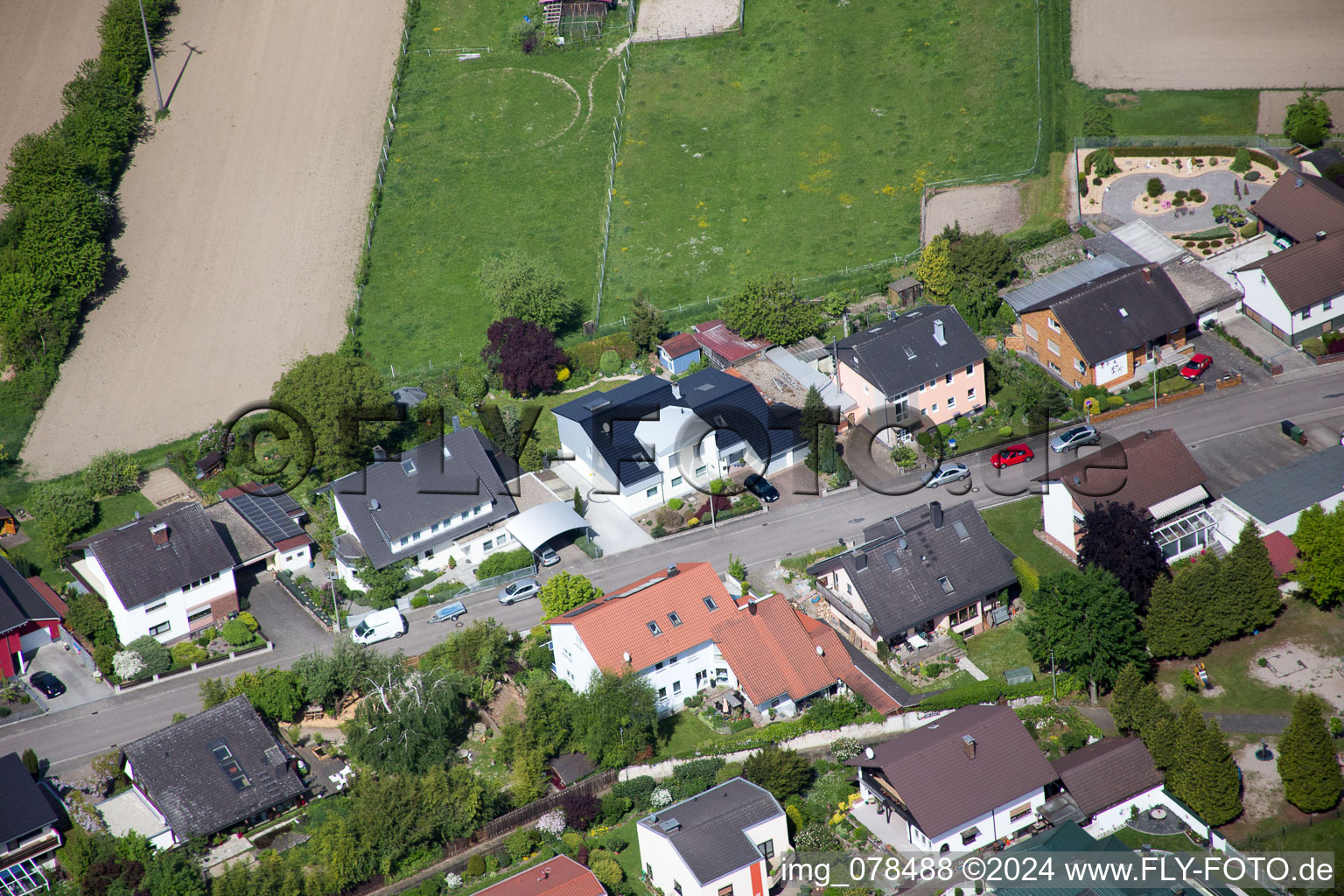 Oblique view of Hagenbach in the state Rhineland-Palatinate, Germany