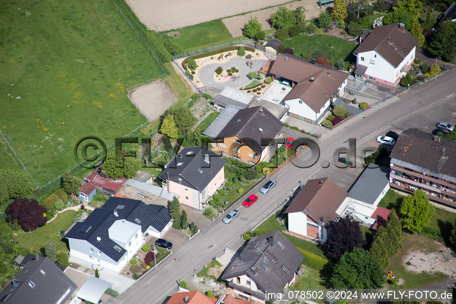 Hagenbach in the state Rhineland-Palatinate, Germany seen from a drone