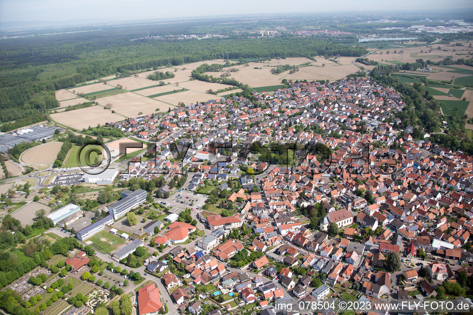 Aerial photograpy of Hagenbach in the state Rhineland-Palatinate, Germany