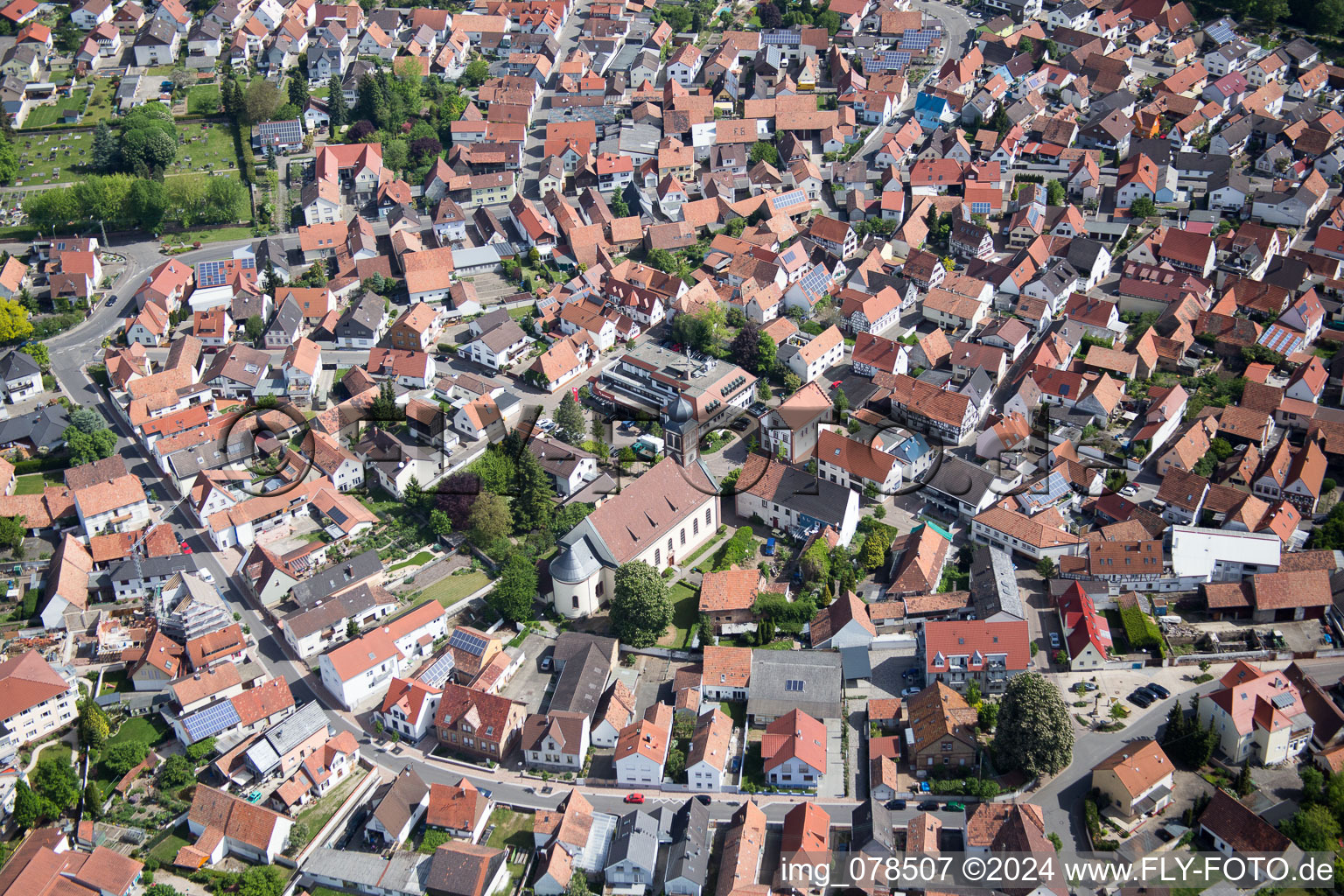 Oblique view of Hagenbach in the state Rhineland-Palatinate, Germany