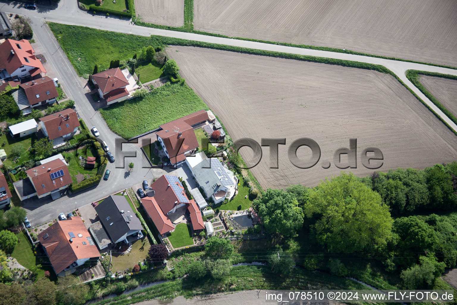 Hagenbach in the state Rhineland-Palatinate, Germany seen from above