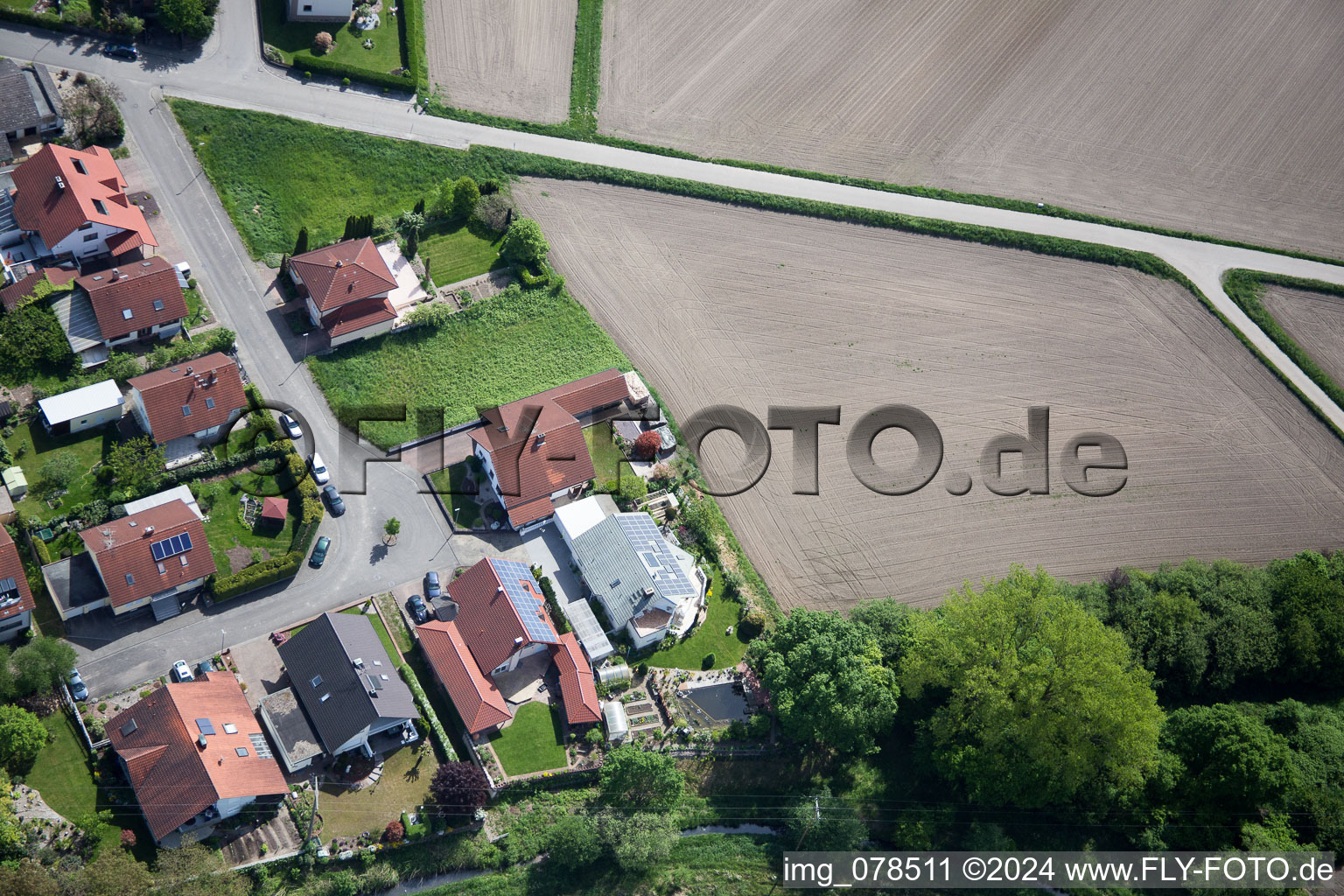 Hagenbach in the state Rhineland-Palatinate, Germany from the plane