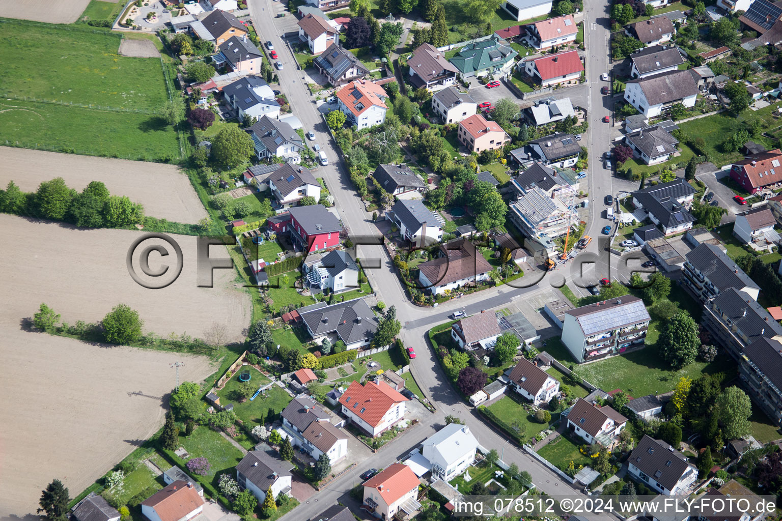 Bird's eye view of Hagenbach in the state Rhineland-Palatinate, Germany