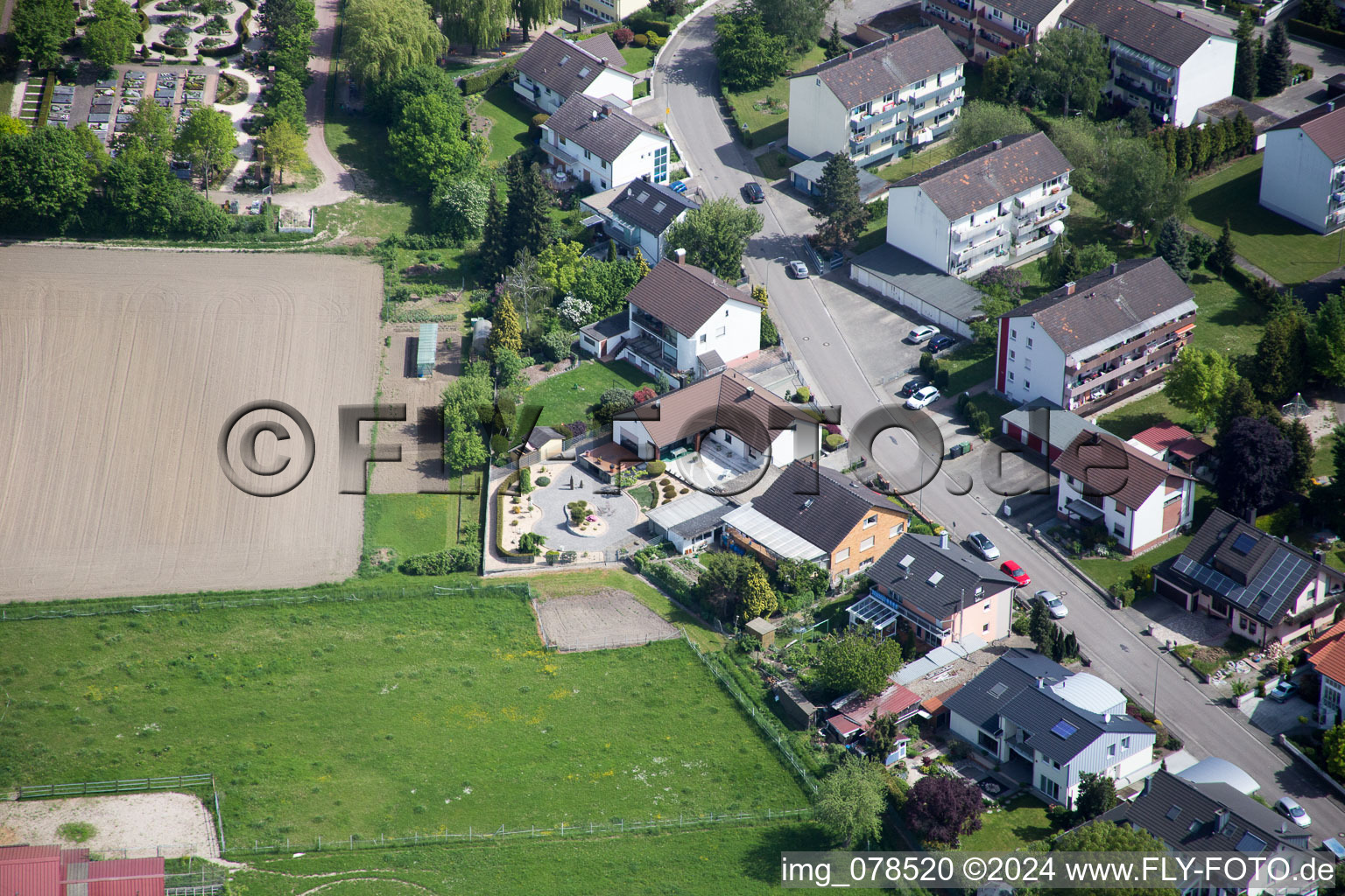 Aerial view of Hagenbach in the state Rhineland-Palatinate, Germany