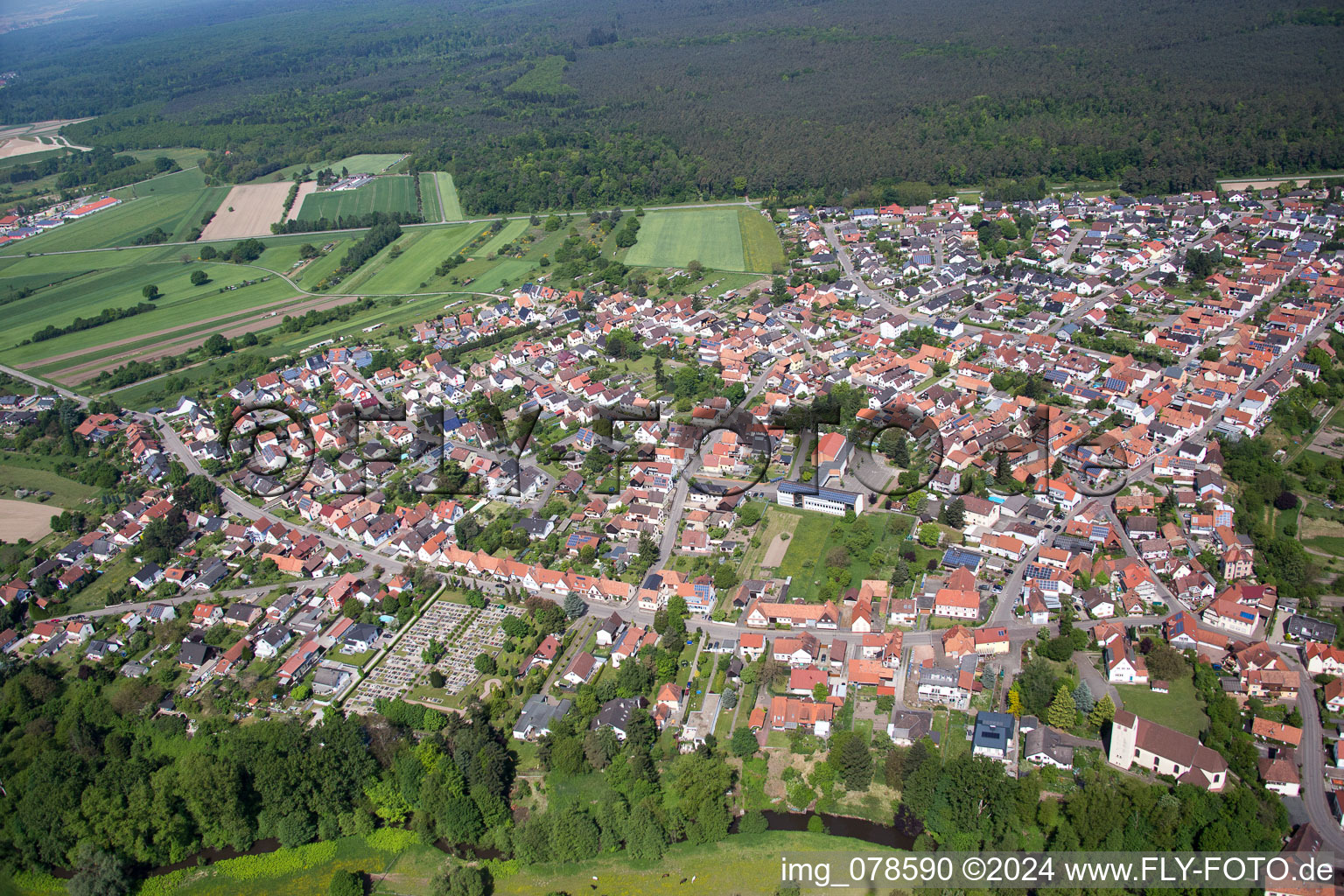 Aerial photograpy of Village view in Berg (Pfalz) in the state Rhineland-Palatinate