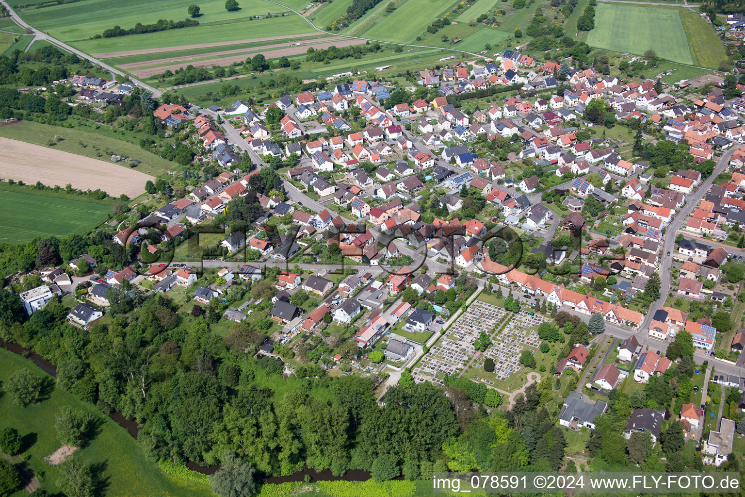 Oblique view of Village view in Berg (Pfalz) in the state Rhineland-Palatinate