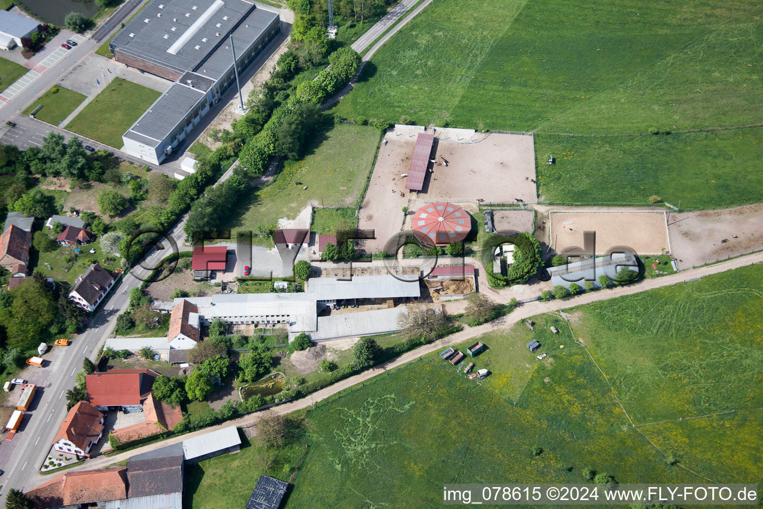 Aerial view of Bienwald Ranch in the district Neulauterburg in Berg in the state Rhineland-Palatinate, Germany