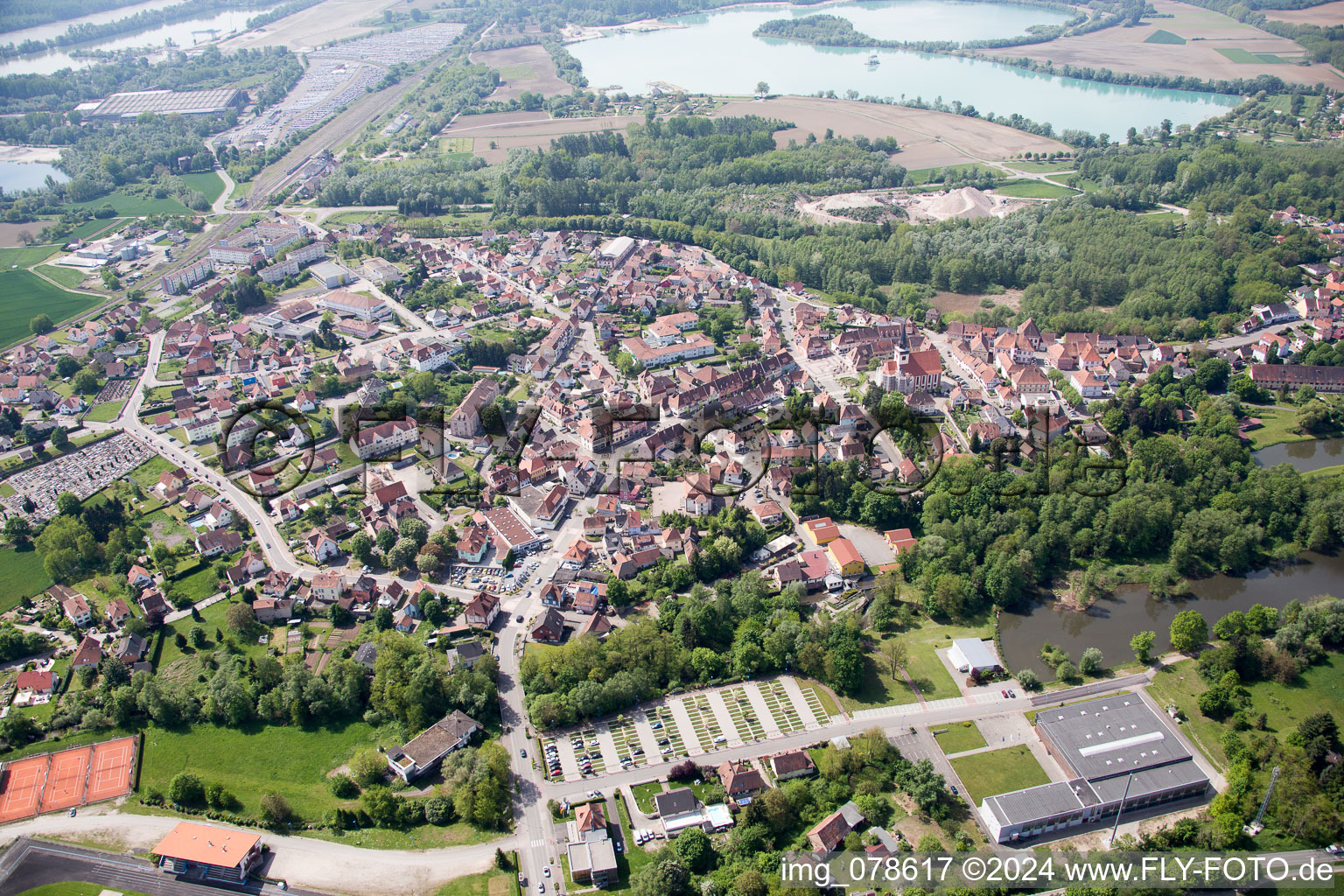 Lauterbourg in the state Bas-Rhin, France from a drone