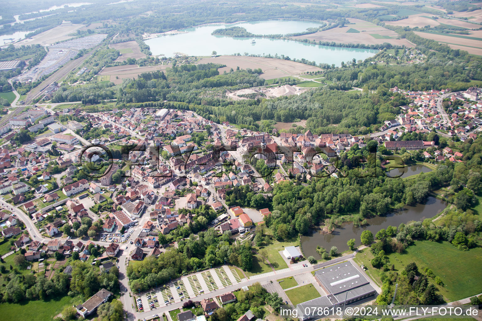 Lauterbourg in the state Bas-Rhin, France seen from a drone