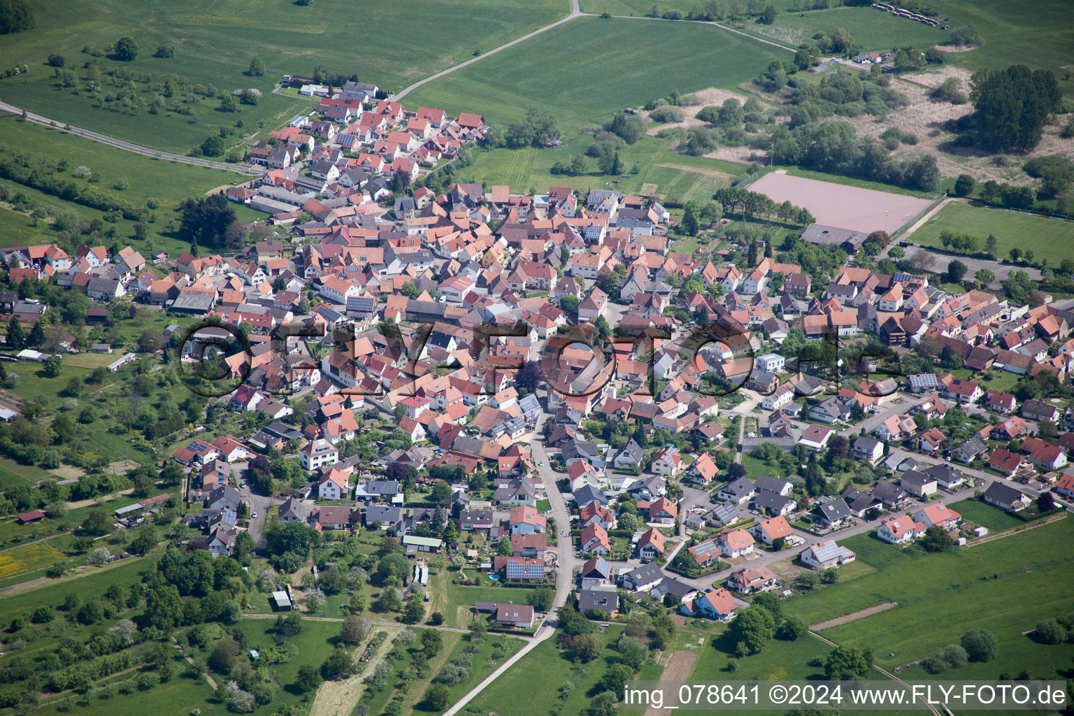 Aerial view of Village view in the district Buechelberg in Woerth am Rhein in the state Rhineland-Palatinate