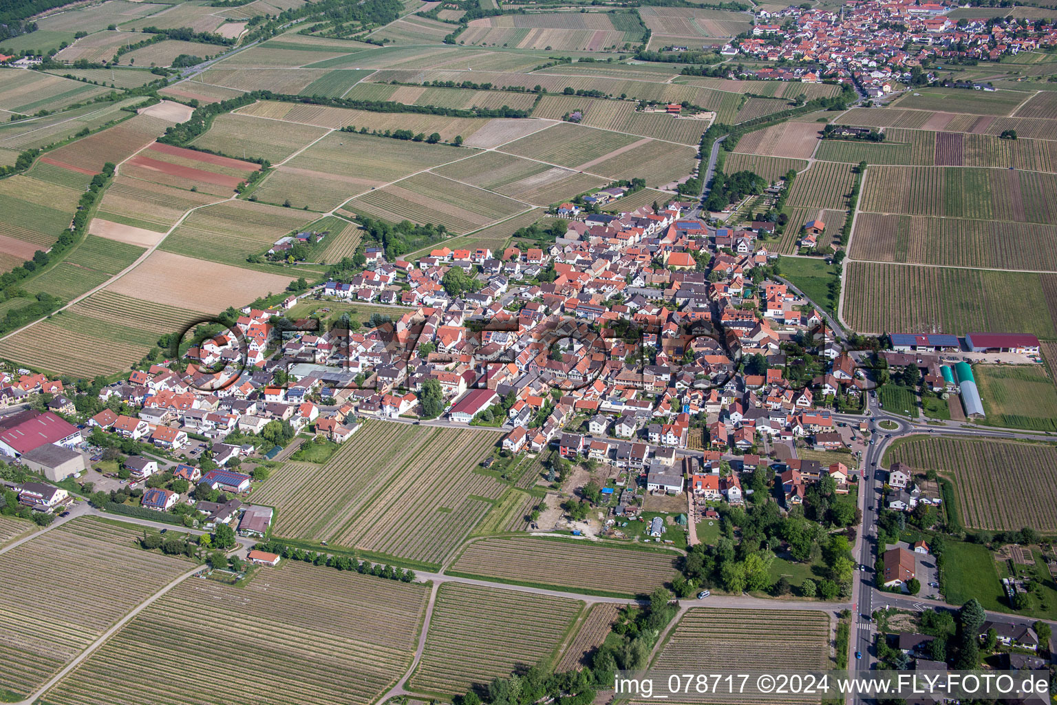 Village - view on the edge of agricultural fields and farmland in Ungstein in the state Rhineland-Palatinate, Germany