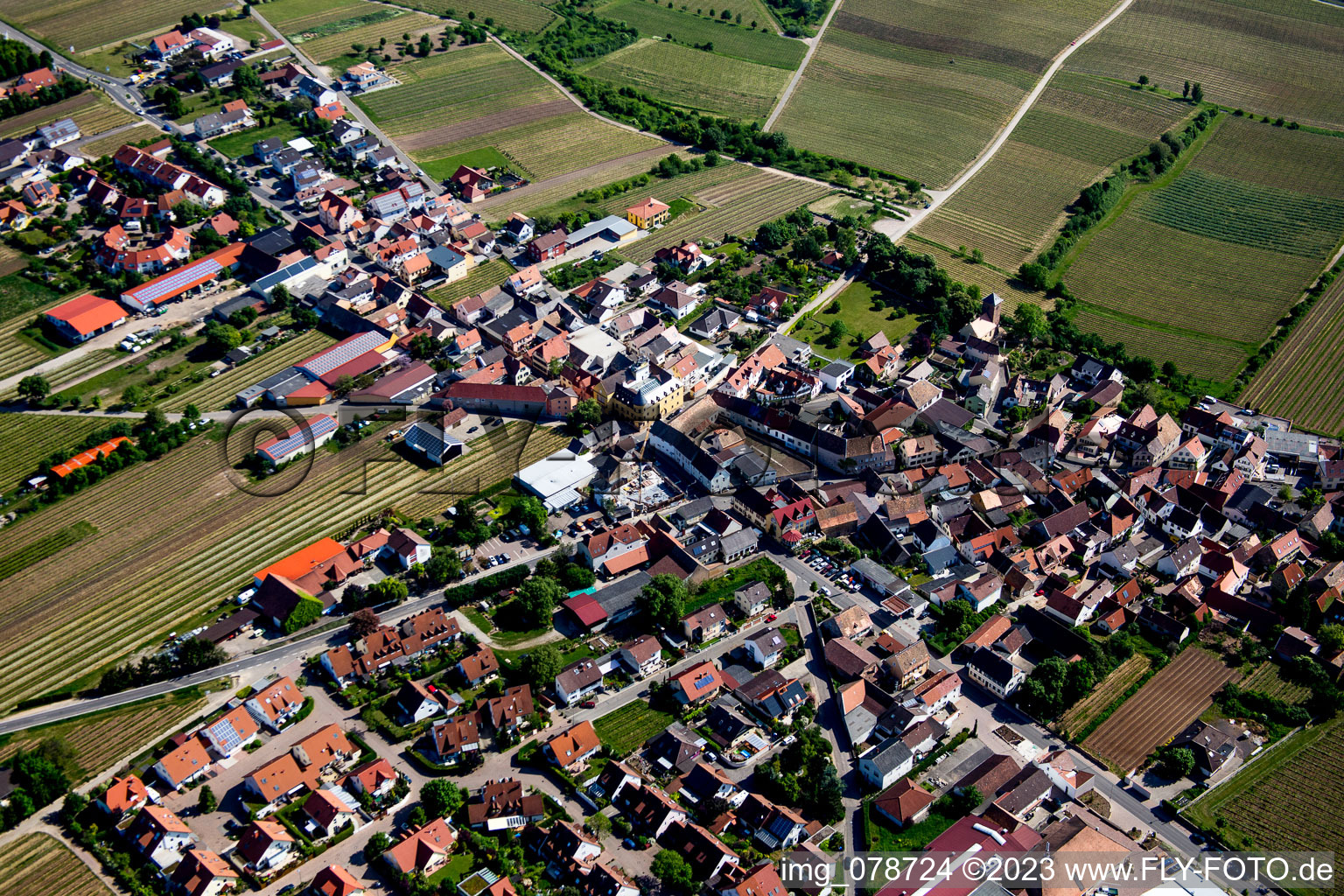Aerial view of Herxheim am Berg in the state Rhineland-Palatinate, Germany