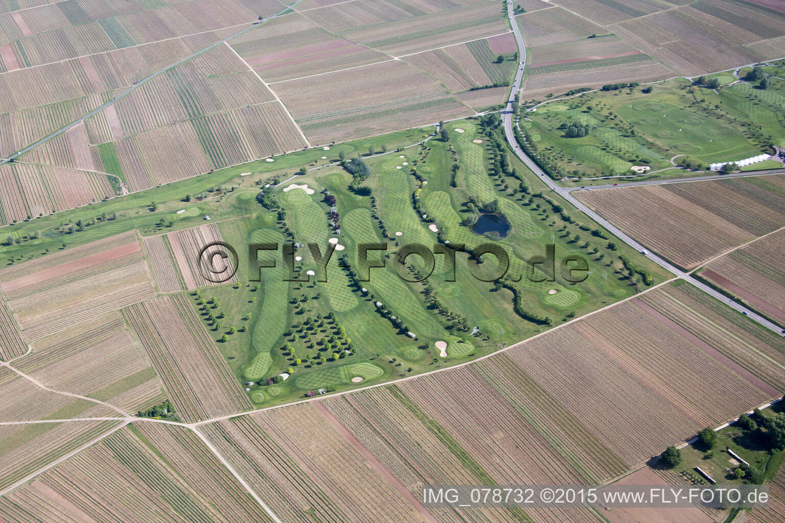 Golf course in Dackenheim in the state Rhineland-Palatinate, Germany from above