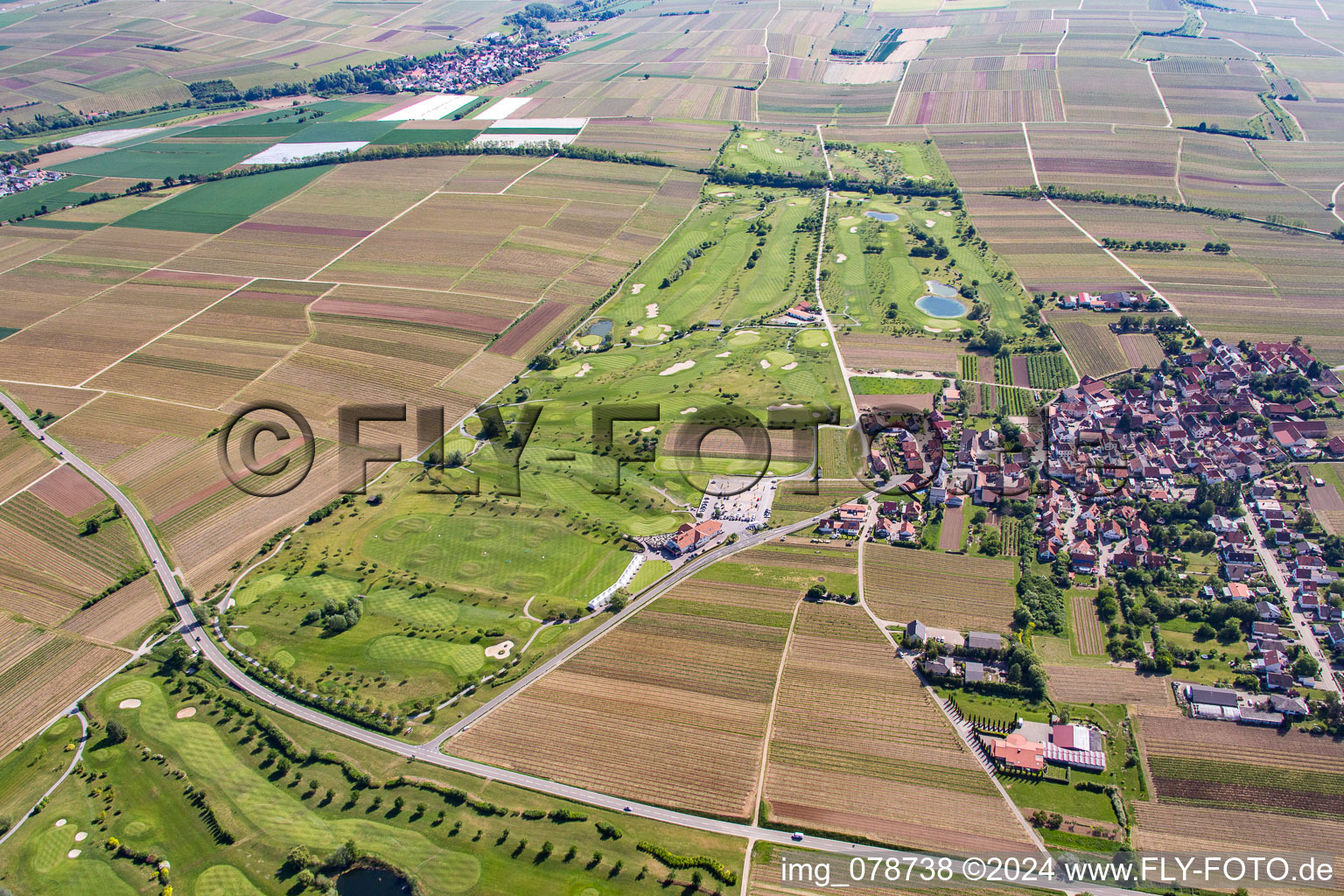 Golf course in Dackenheim in the state Rhineland-Palatinate, Germany seen from above