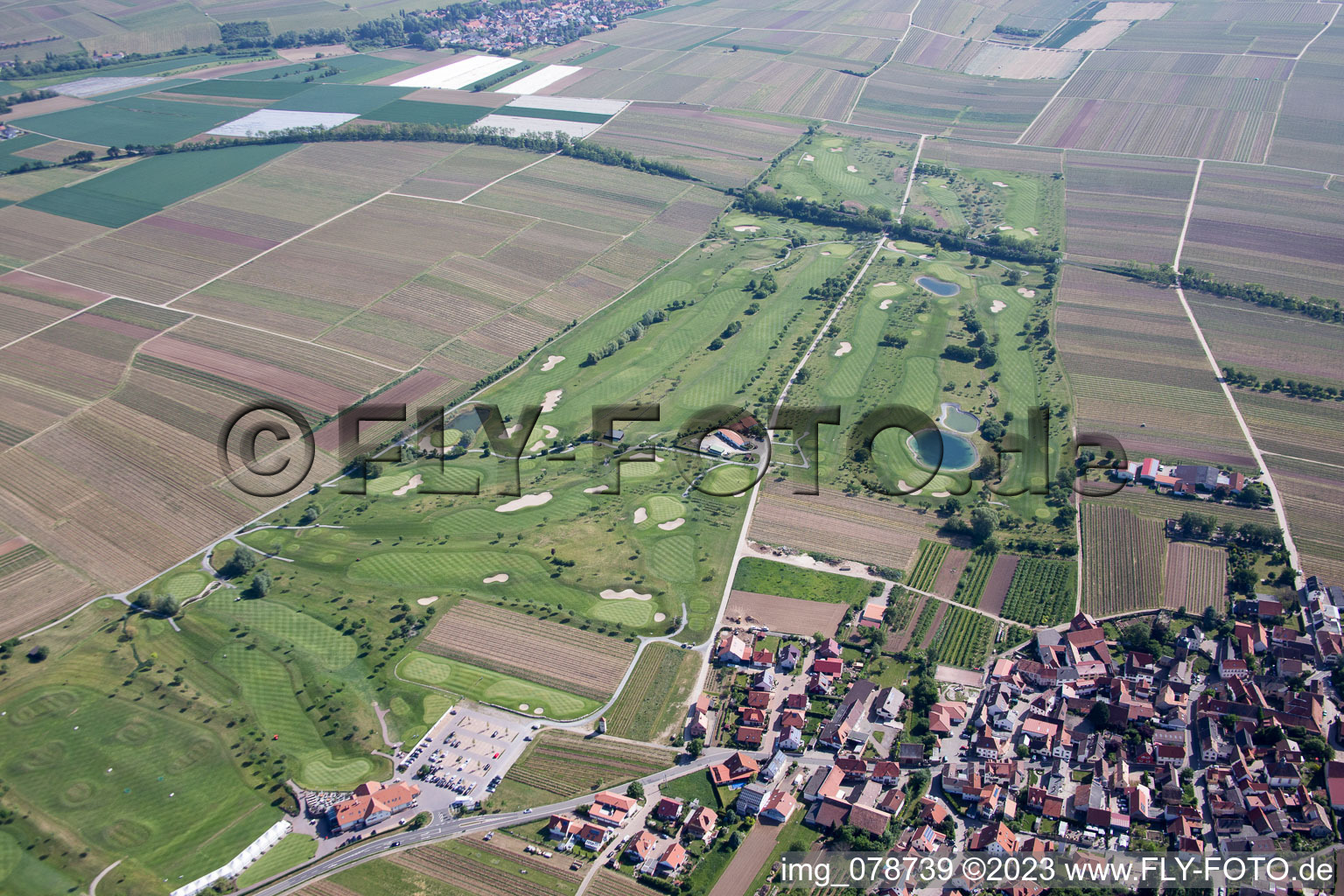 Golf course in Dackenheim in the state Rhineland-Palatinate, Germany from the plane