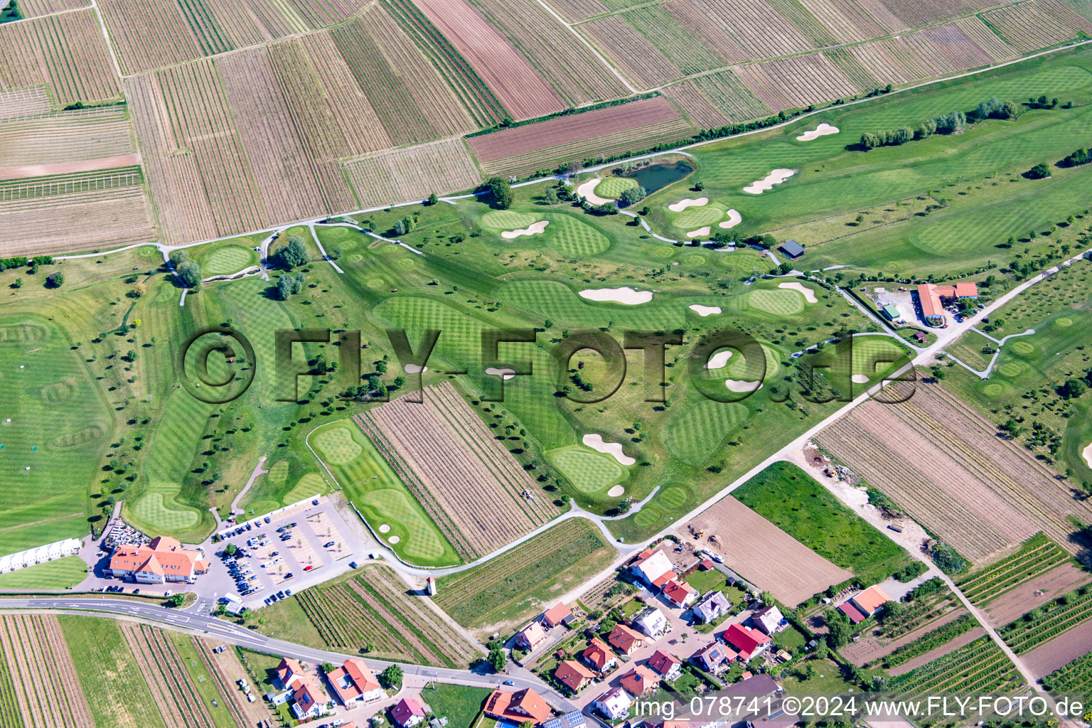 Golf course in Dackenheim in the state Rhineland-Palatinate, Germany viewn from the air