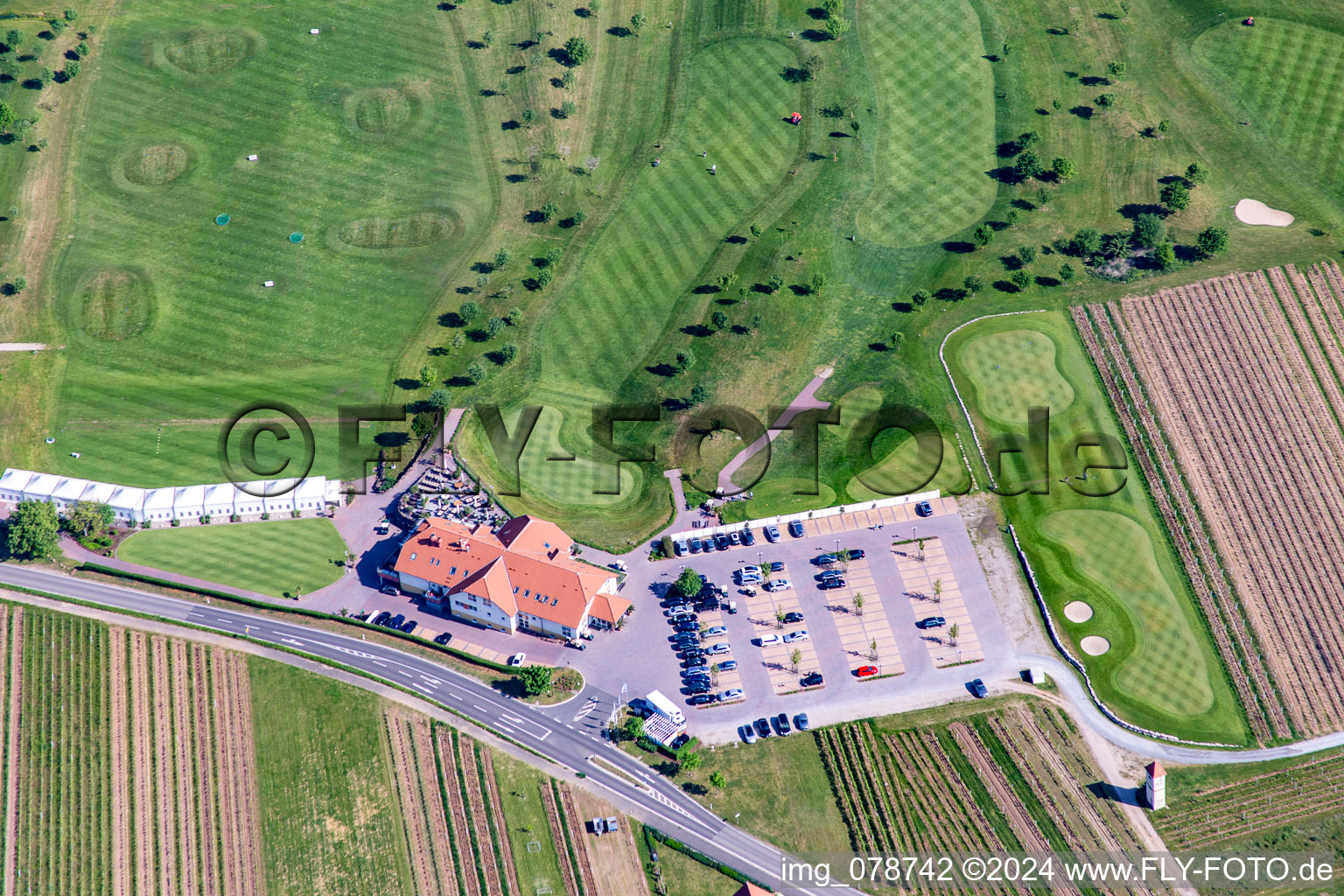 Drone recording of Golf course in Dackenheim in the state Rhineland-Palatinate, Germany