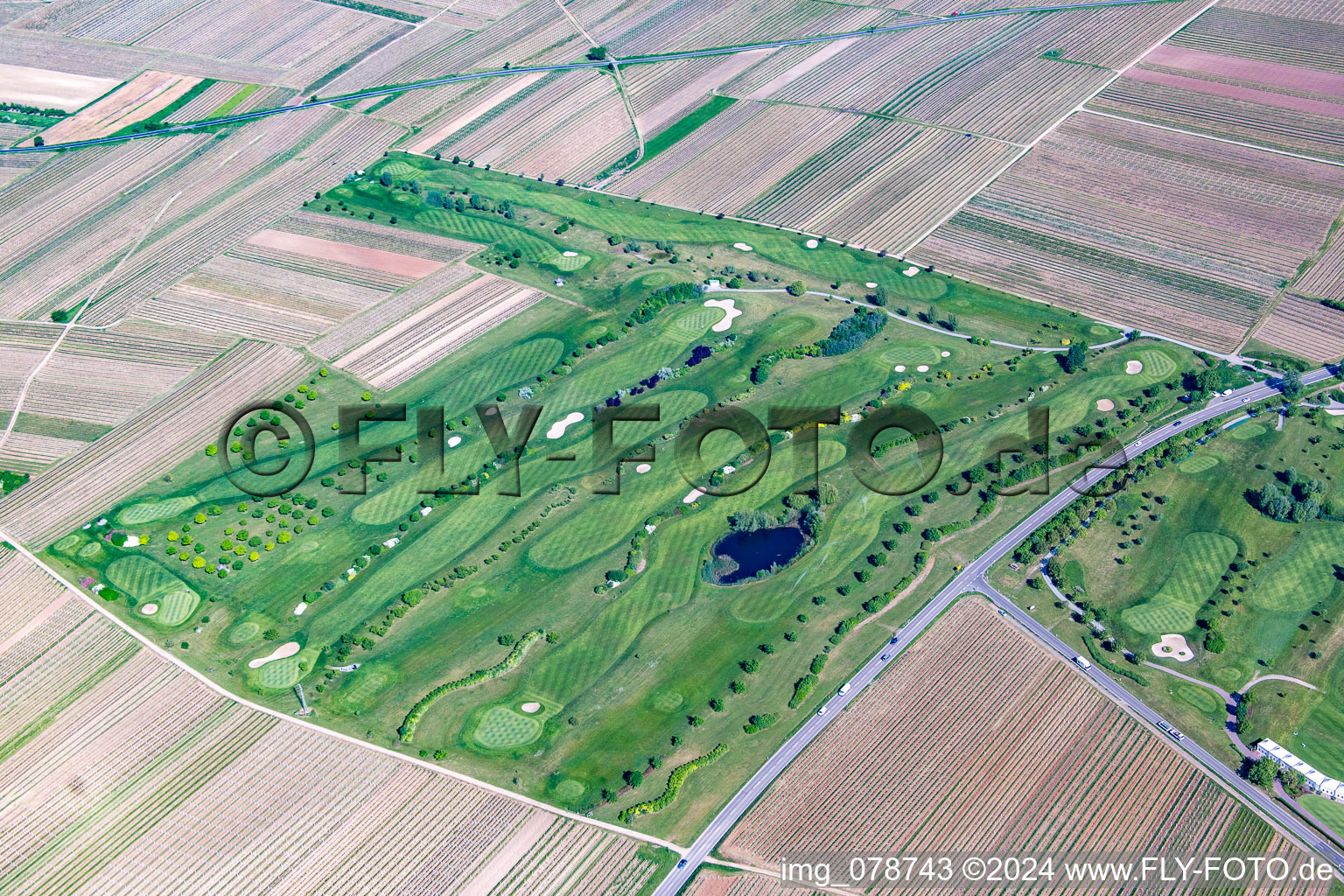 Drone image of Golf course in Dackenheim in the state Rhineland-Palatinate, Germany