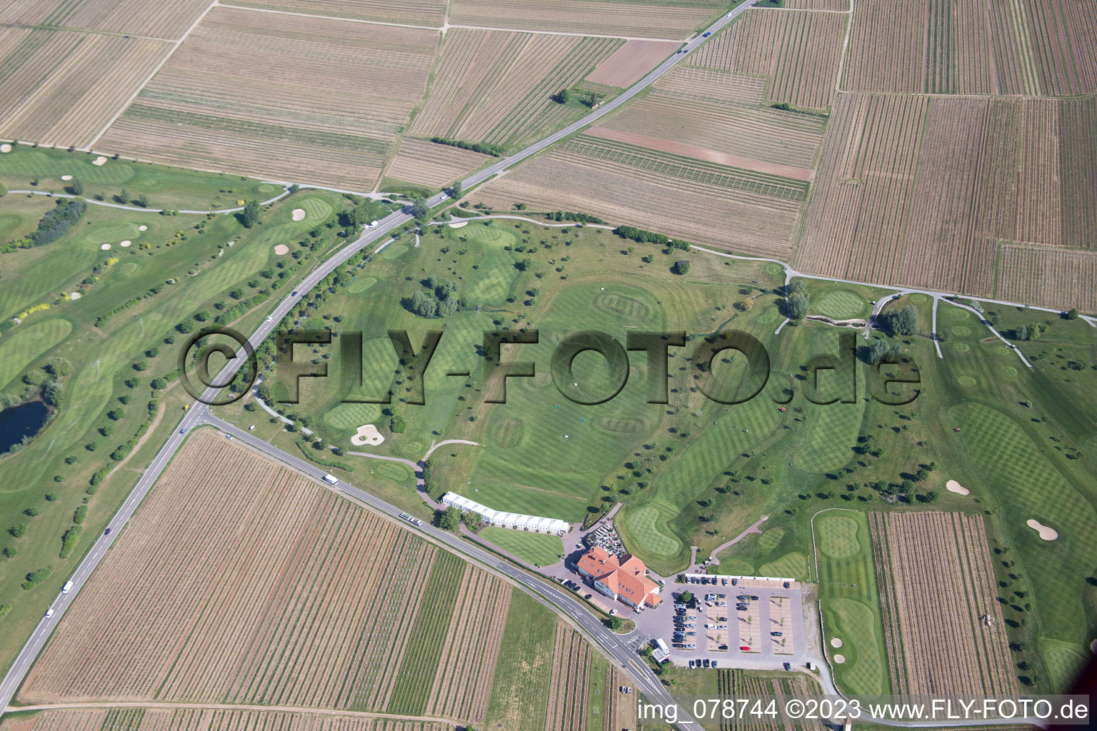 Golf course in Dackenheim in the state Rhineland-Palatinate, Germany from the drone perspective