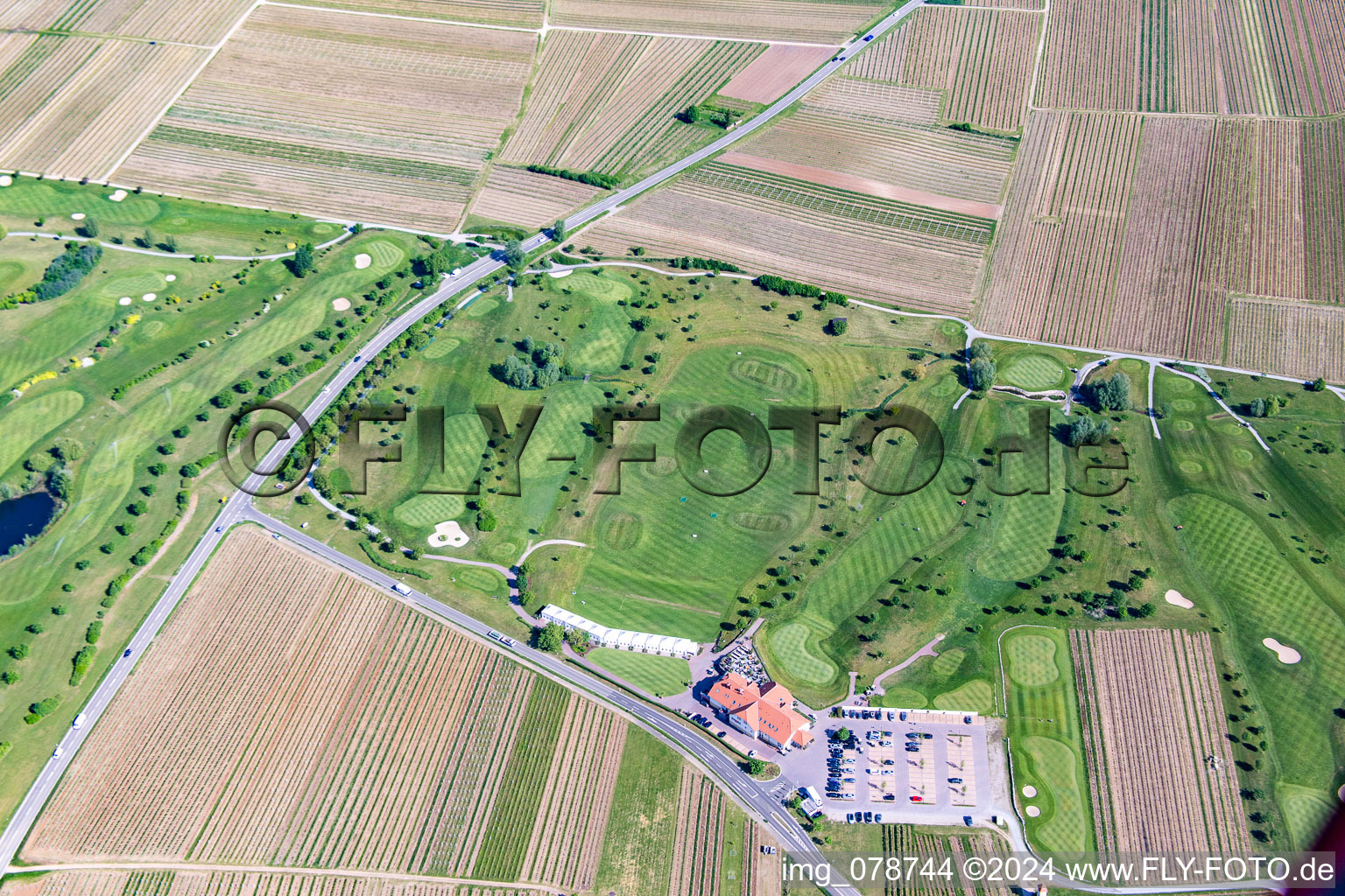 Golf course in Dackenheim in the state Rhineland-Palatinate, Germany from the drone perspective