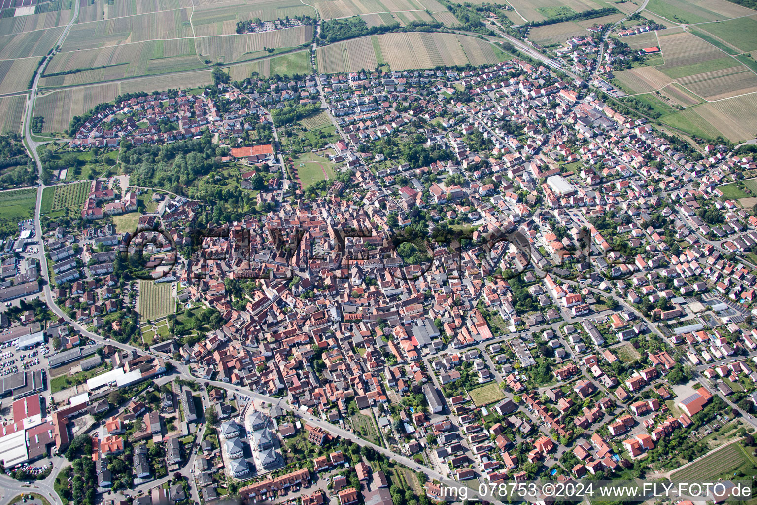 Aerial photograpy of Freinsheim in the state Rhineland-Palatinate, Germany