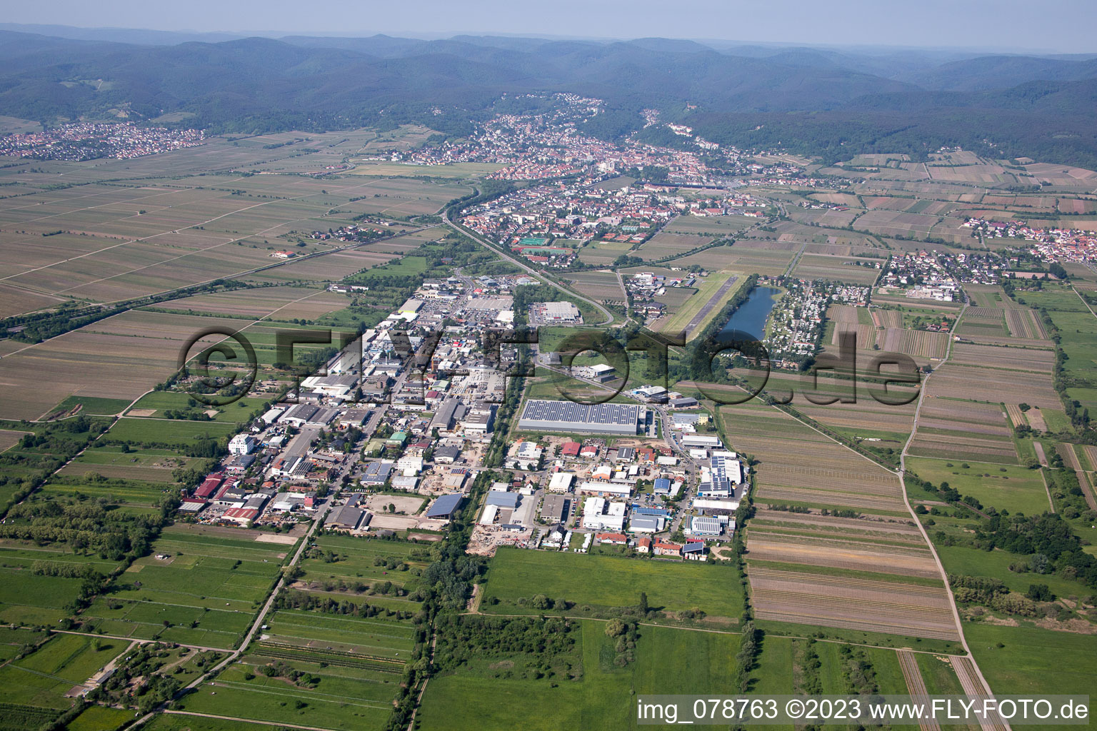 Aerial view of Industrial area Bruchstr in Bad Dürkheim in the state Rhineland-Palatinate, Germany