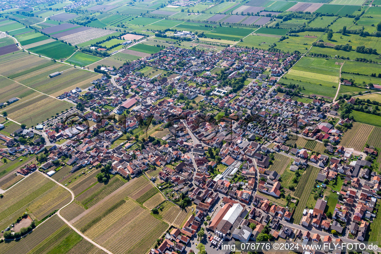 Town View of the streets and houses of the residential areas in Niederkirchen bei Deidesheim in the state Rhineland-Palatinate, Germany