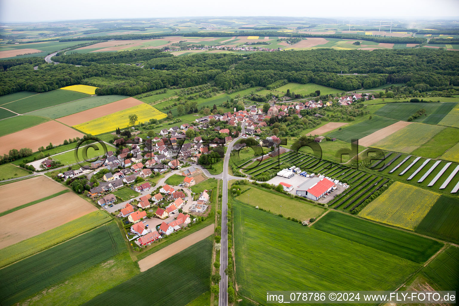 Aerial view of District Eckartshausen in Werneck in the state Bavaria, Germany