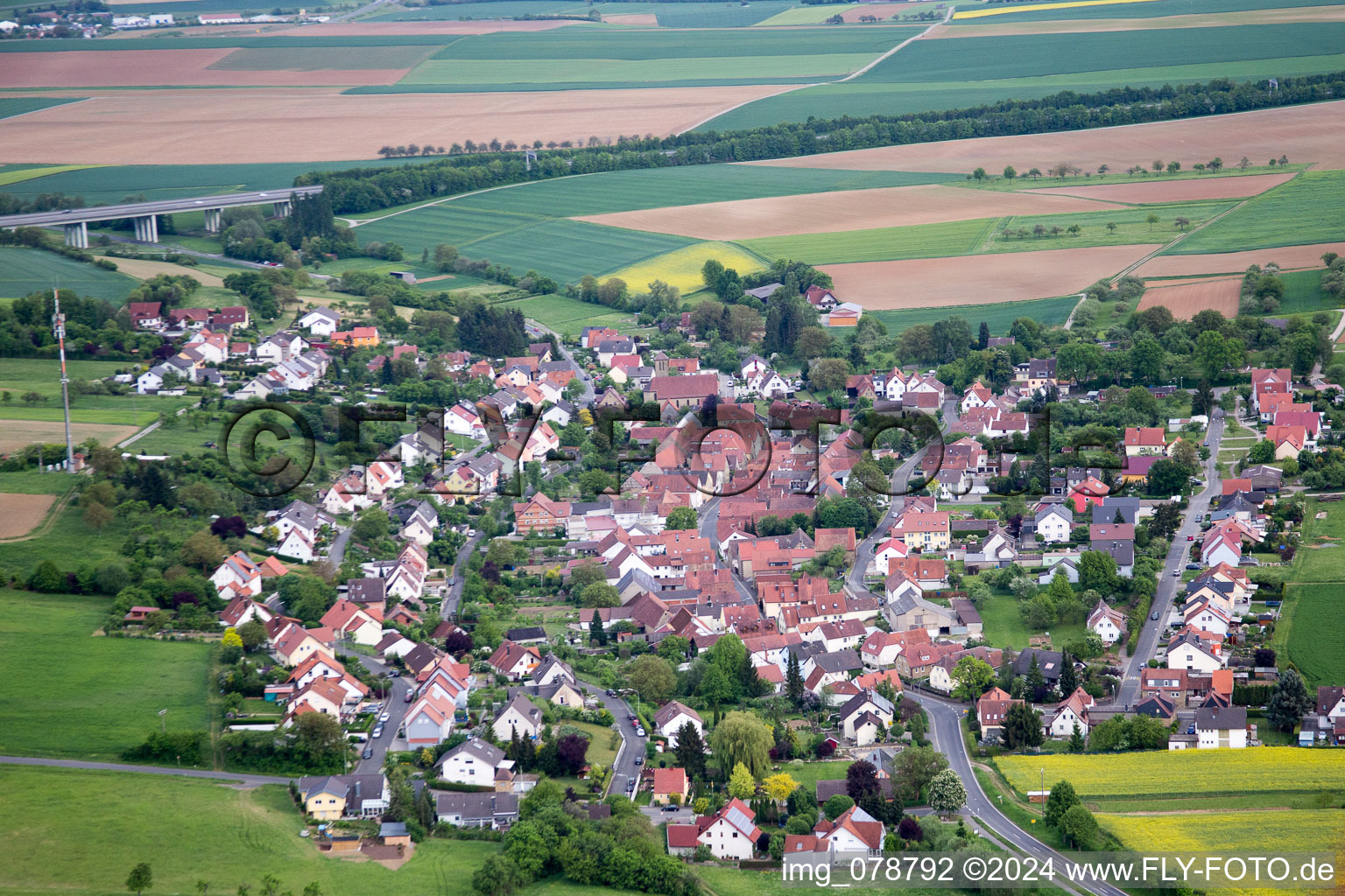 Aerial view of Vasbühl in the state Bavaria, Germany