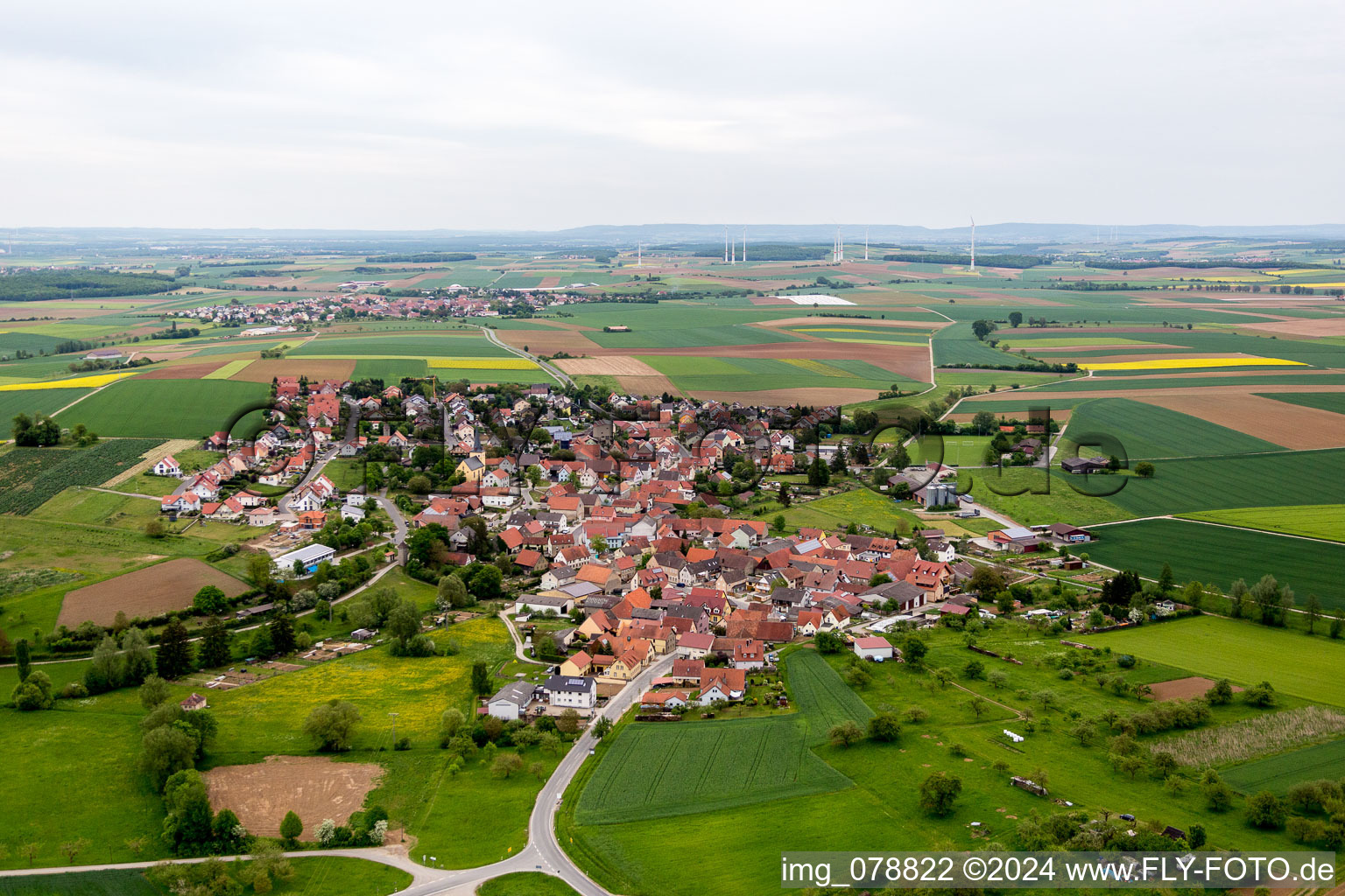 Aerial view of District Rieden in Hausen bei Würzburg in the state Bavaria, Germany