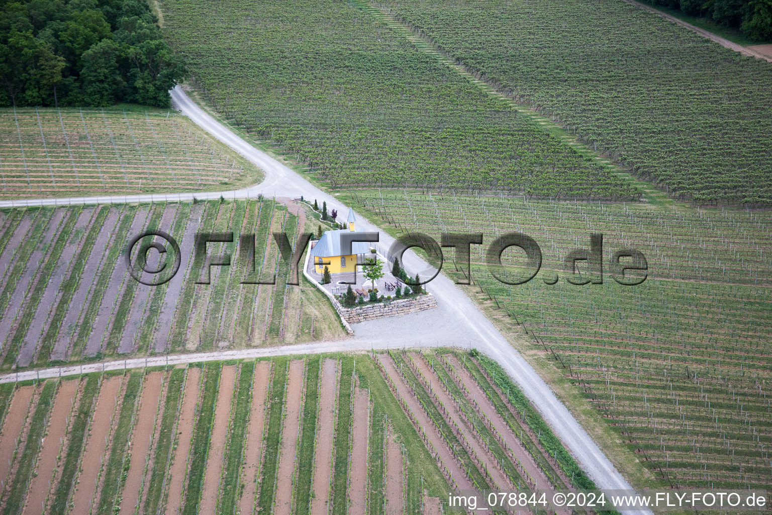 Aerial view of Bergtheim in the state Bavaria, Germany