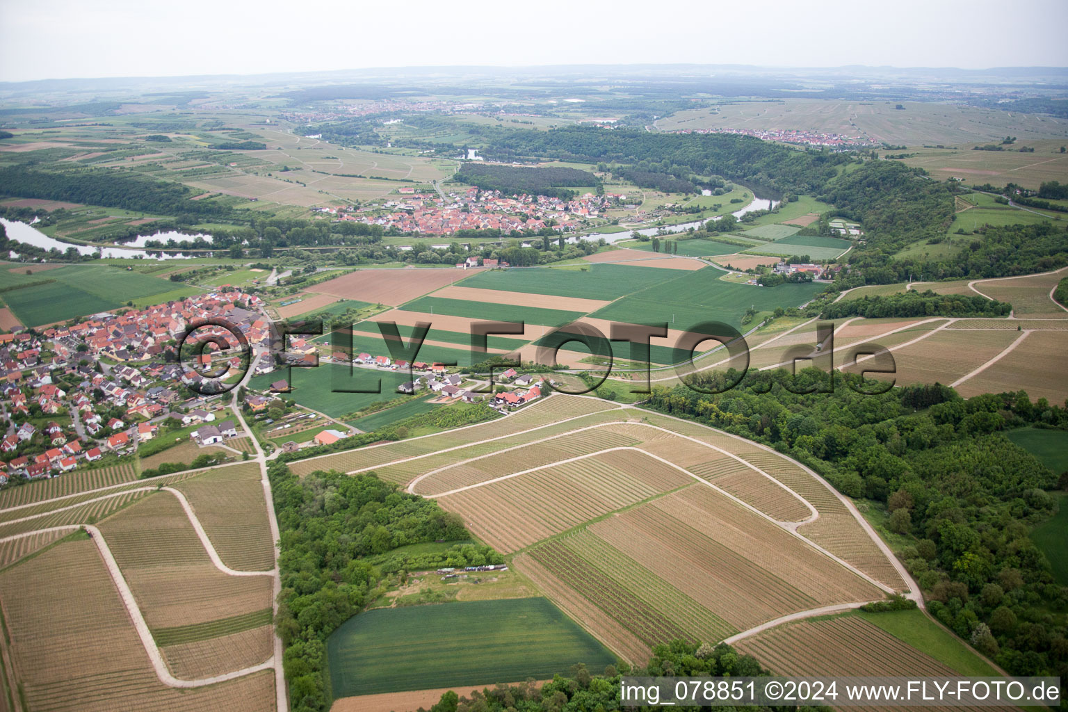 Aerial view of District Untereisenheim in Eisenheim in the state Bavaria, Germany