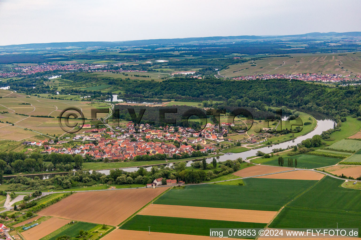 Wine town on the Main river in the district Fahr in Volkach in the state Bavaria, Germany