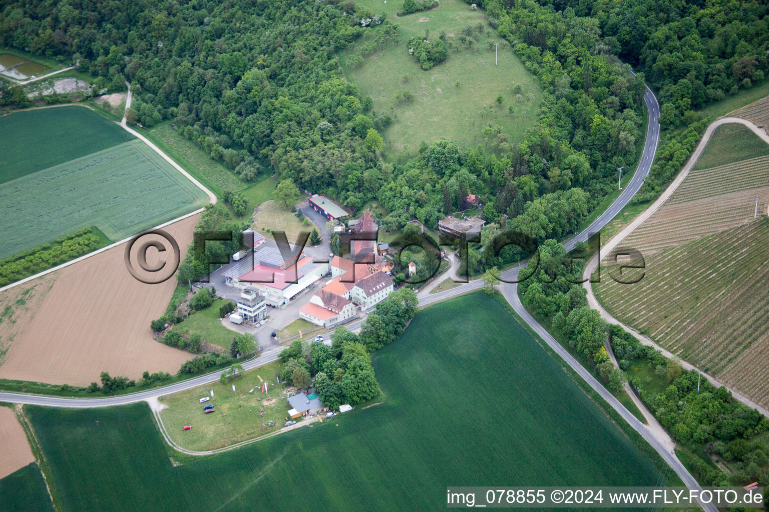 Oblique view of Untereisenheim in the state Bavaria, Germany