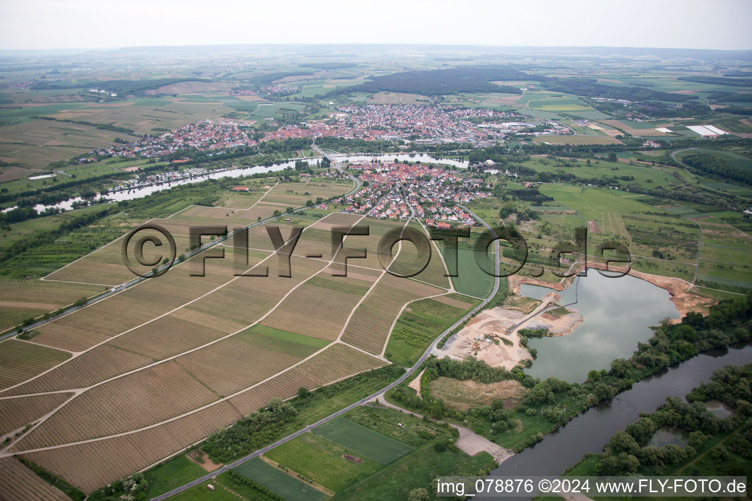 Aerial view of From the west in the district Astheim in Volkach in the state Bavaria, Germany