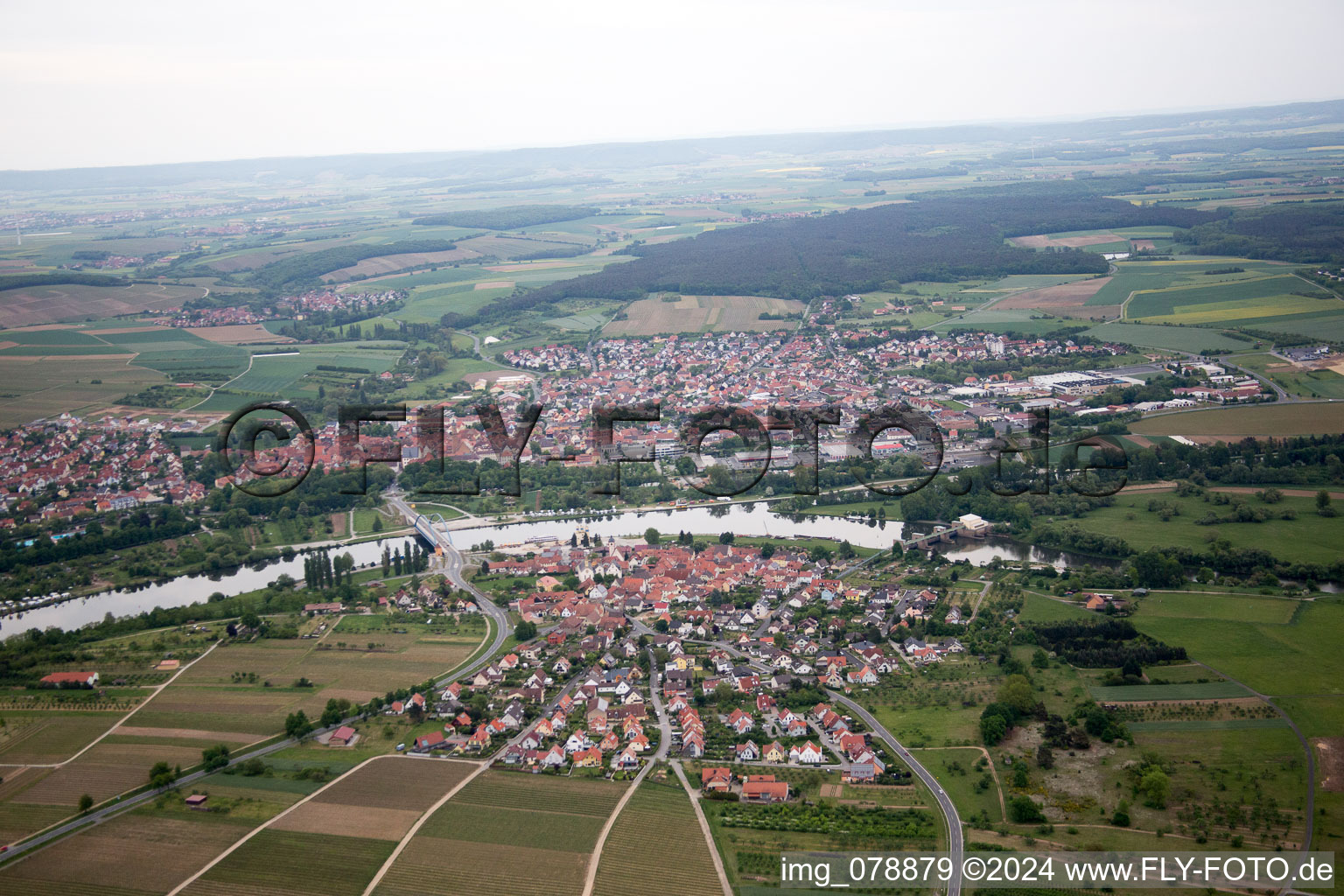 Oblique view of From the west in the district Astheim in Volkach in the state Bavaria, Germany