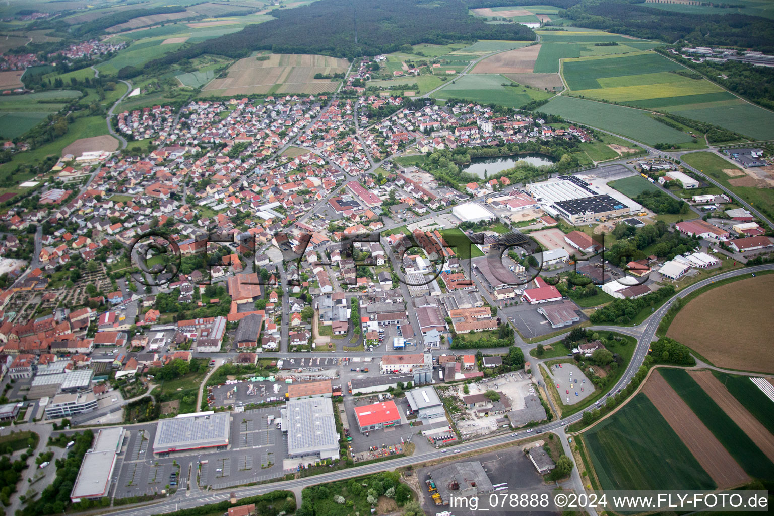 Aerial photograpy of Volkach in the state Bavaria, Germany