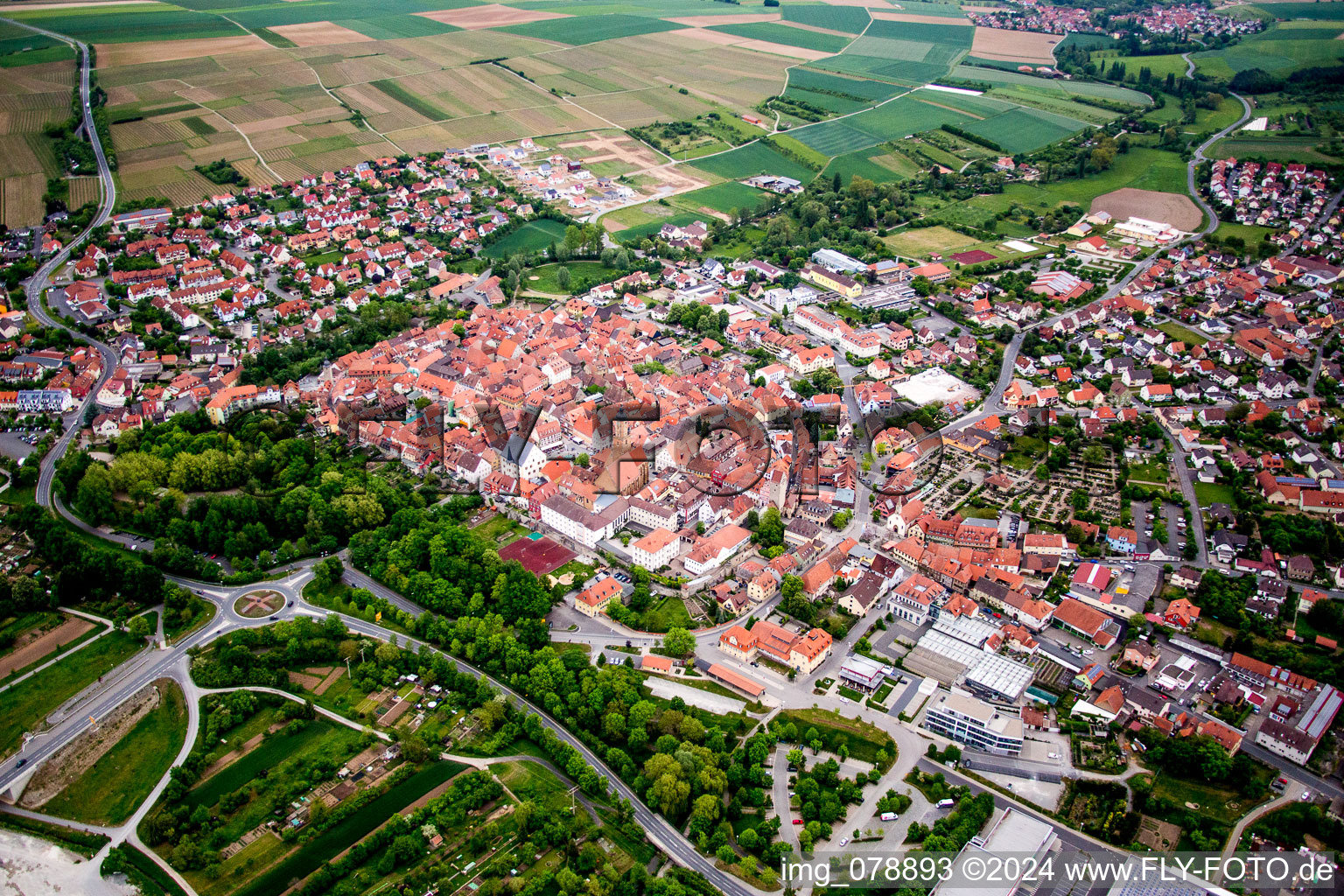 Old Town area and city center in Volkach in the state Bavaria, Germany