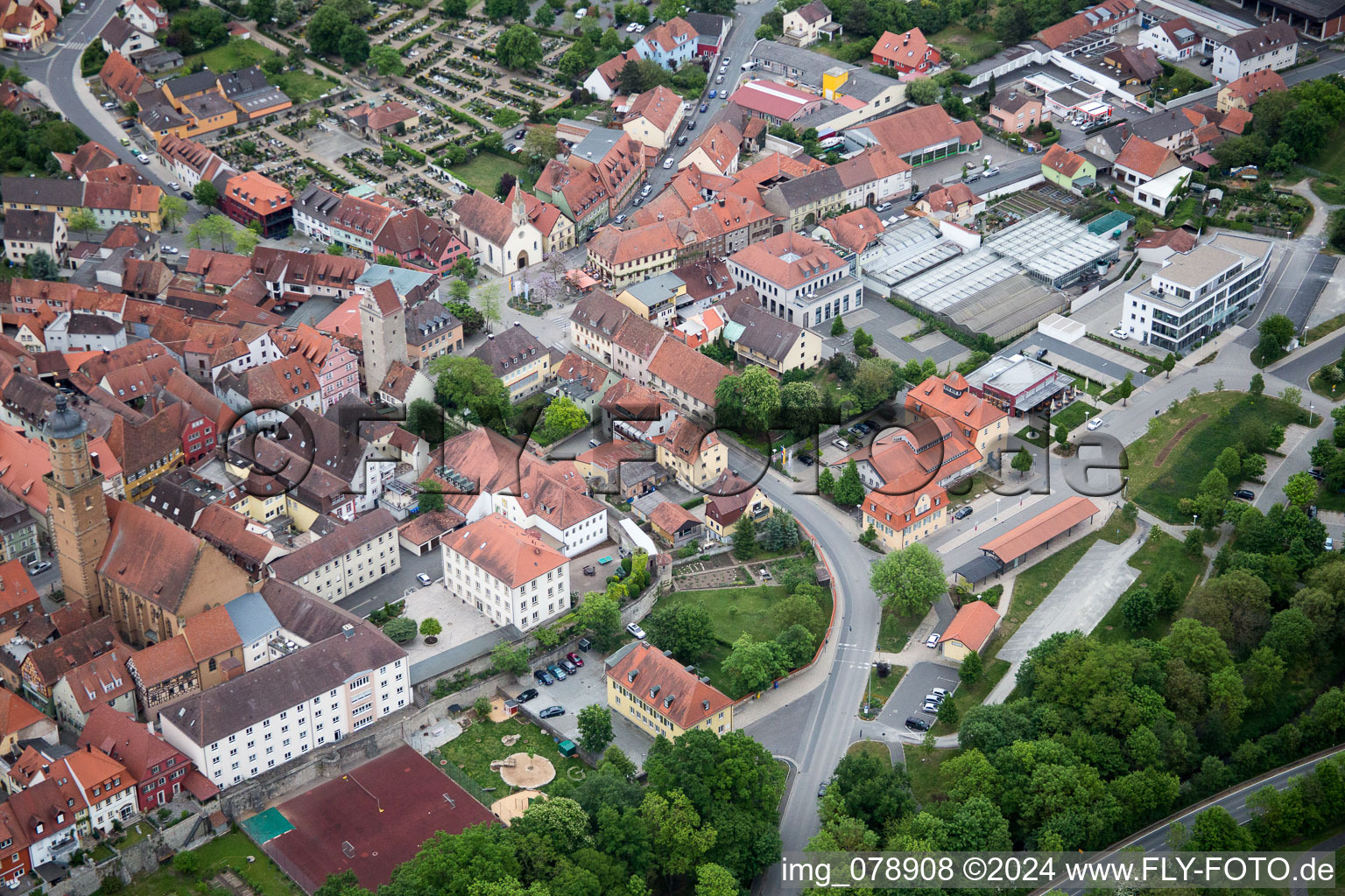 Drone image of Volkach in the state Bavaria, Germany