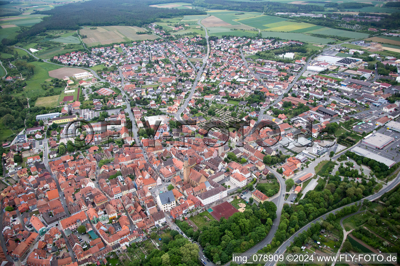 Volkach in the state Bavaria, Germany from the drone perspective