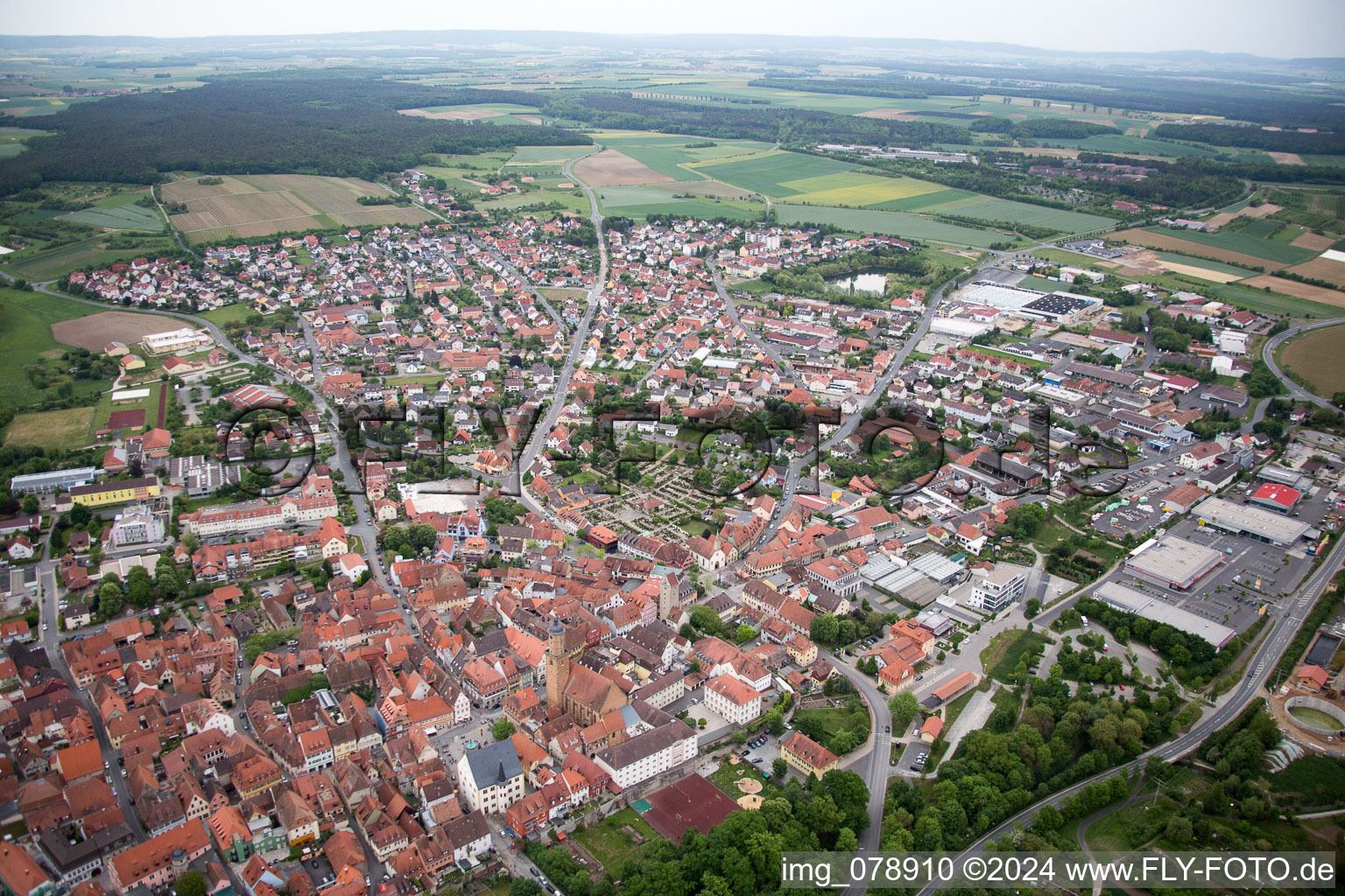 Volkach in the state Bavaria, Germany from a drone